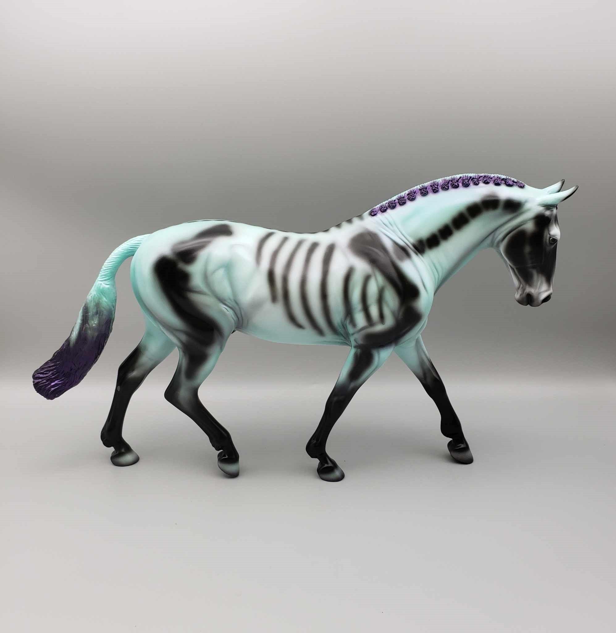 Plutonium  OOAK Halloween Deco Light Green Skeleton Irish Draft By Ellen Robbins & Jess Hamill FALL FACEBOOK AUCTION Moonlight Madness 2023 MM23