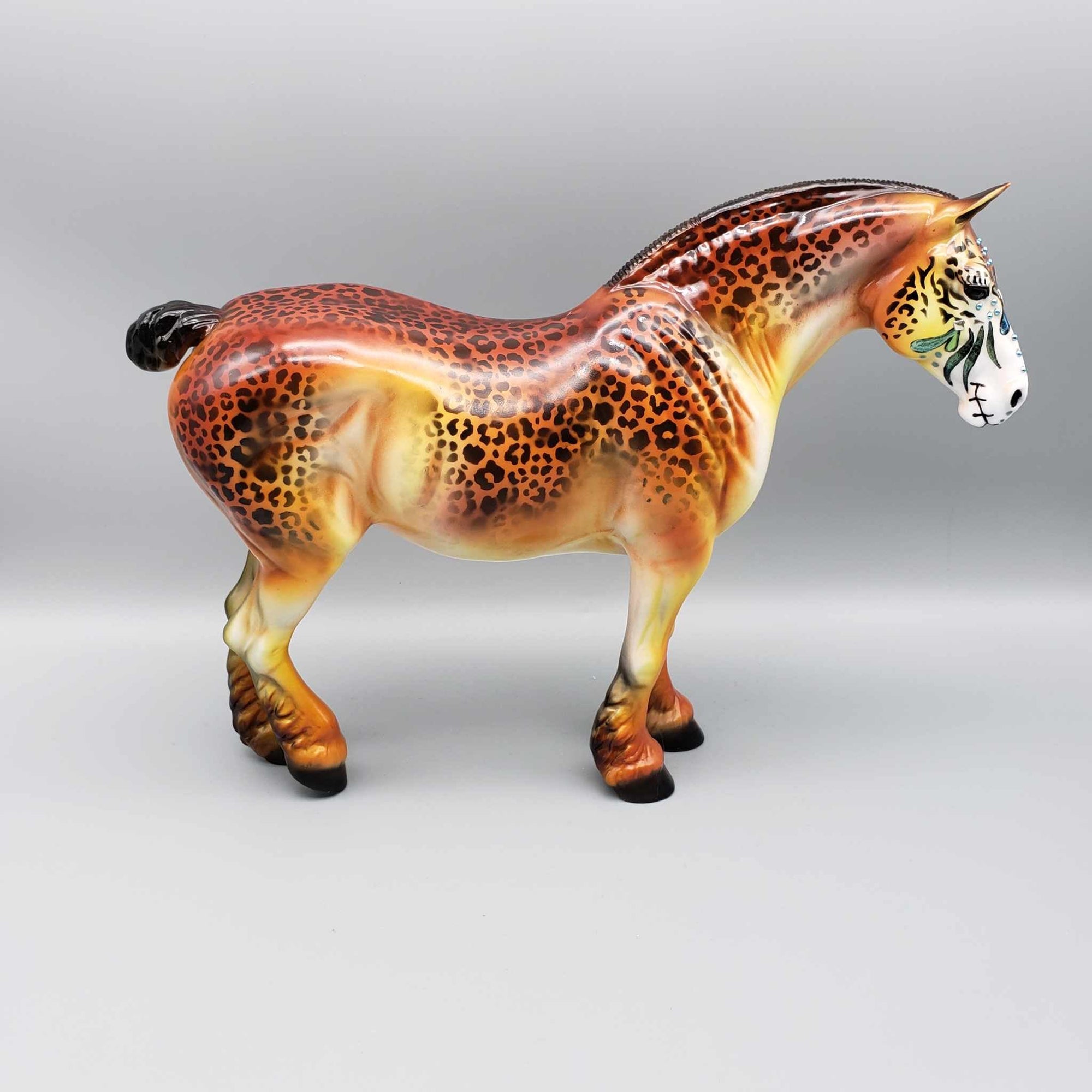 Stay Wild OOAK Leopard Print Deco Heavy Draft Sugar Skull By Dawn Quick Facebook Auction MM23