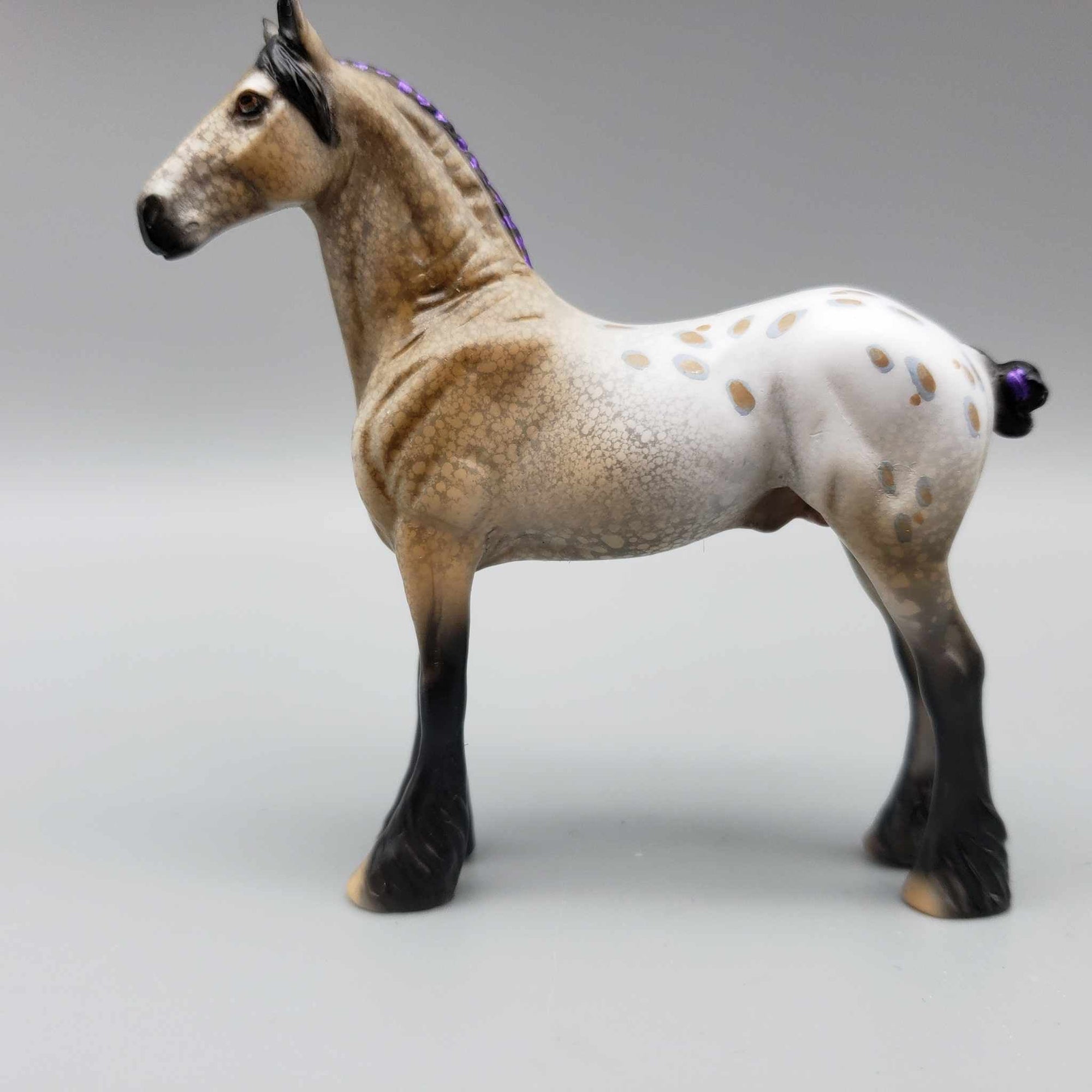 Sebastian OOAK Buckskin Blanket Appaloosa With Spots W/Purple Ribbon Draft Chip By Dawn Quick Moonlight Madness 2023 MM23