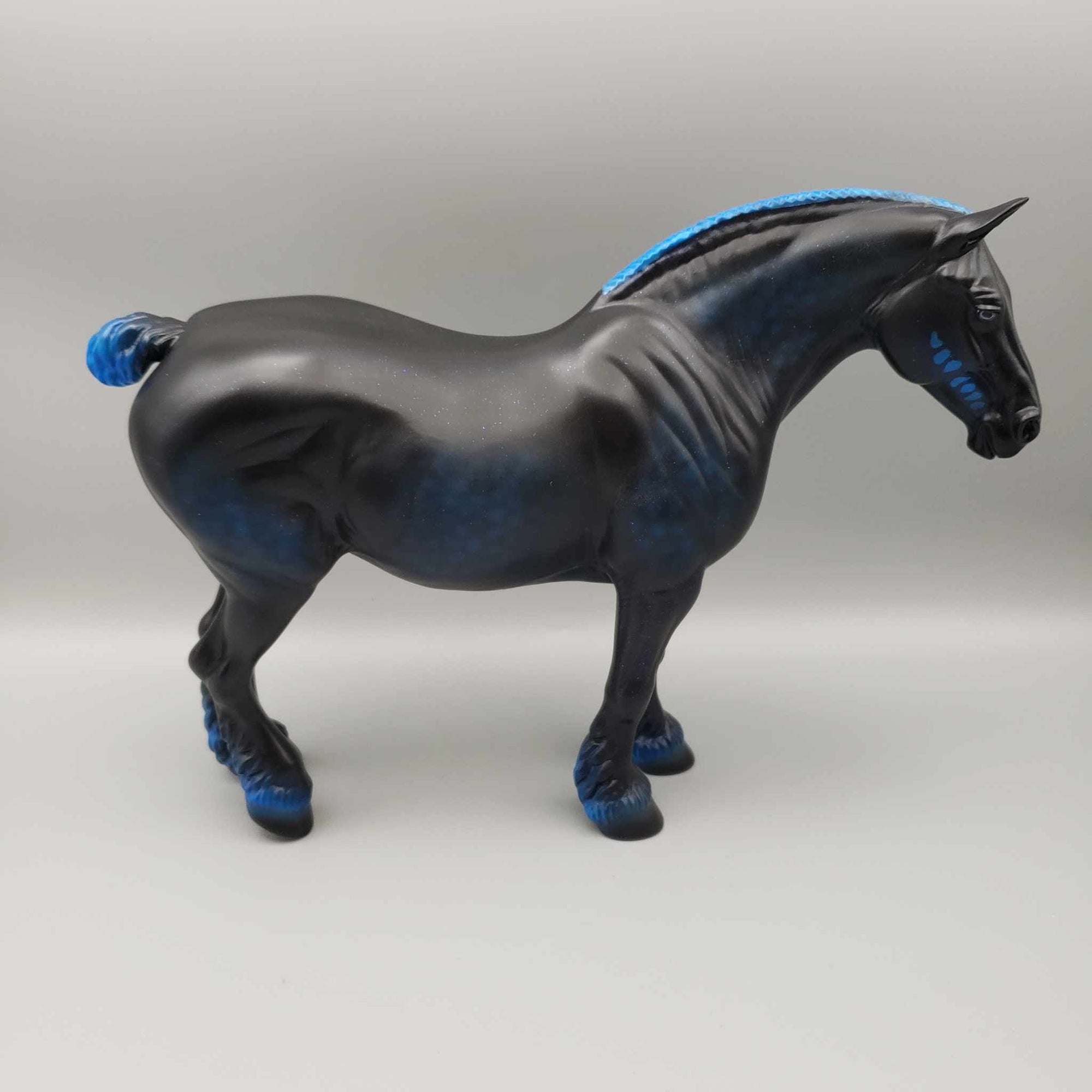 Obscurae OOAK Halloween Deco Dappled Black and Blue Roached Mane and Bobbed tail Heavy Draft By Ashley Palmer Moonlight Madness 2023 MM23