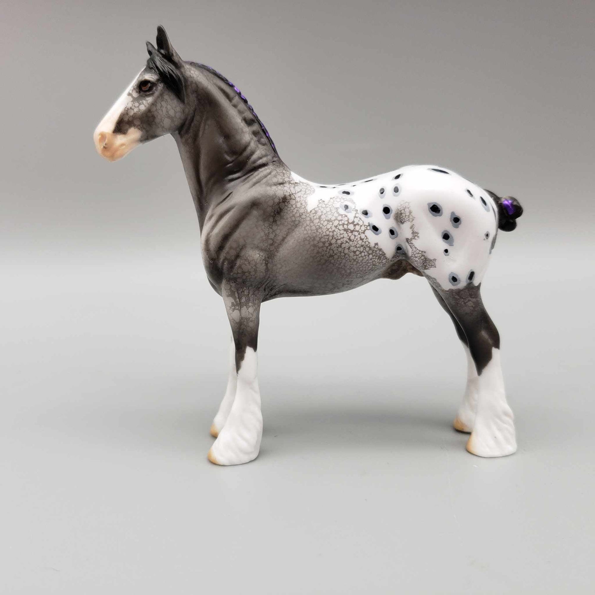 Ezra OOAK Black Blanket Appaloosa With Spots W/Purple Ribbon And Blaze Draft Chip By Dawn Quick Moonlight Madness 2023 MM23