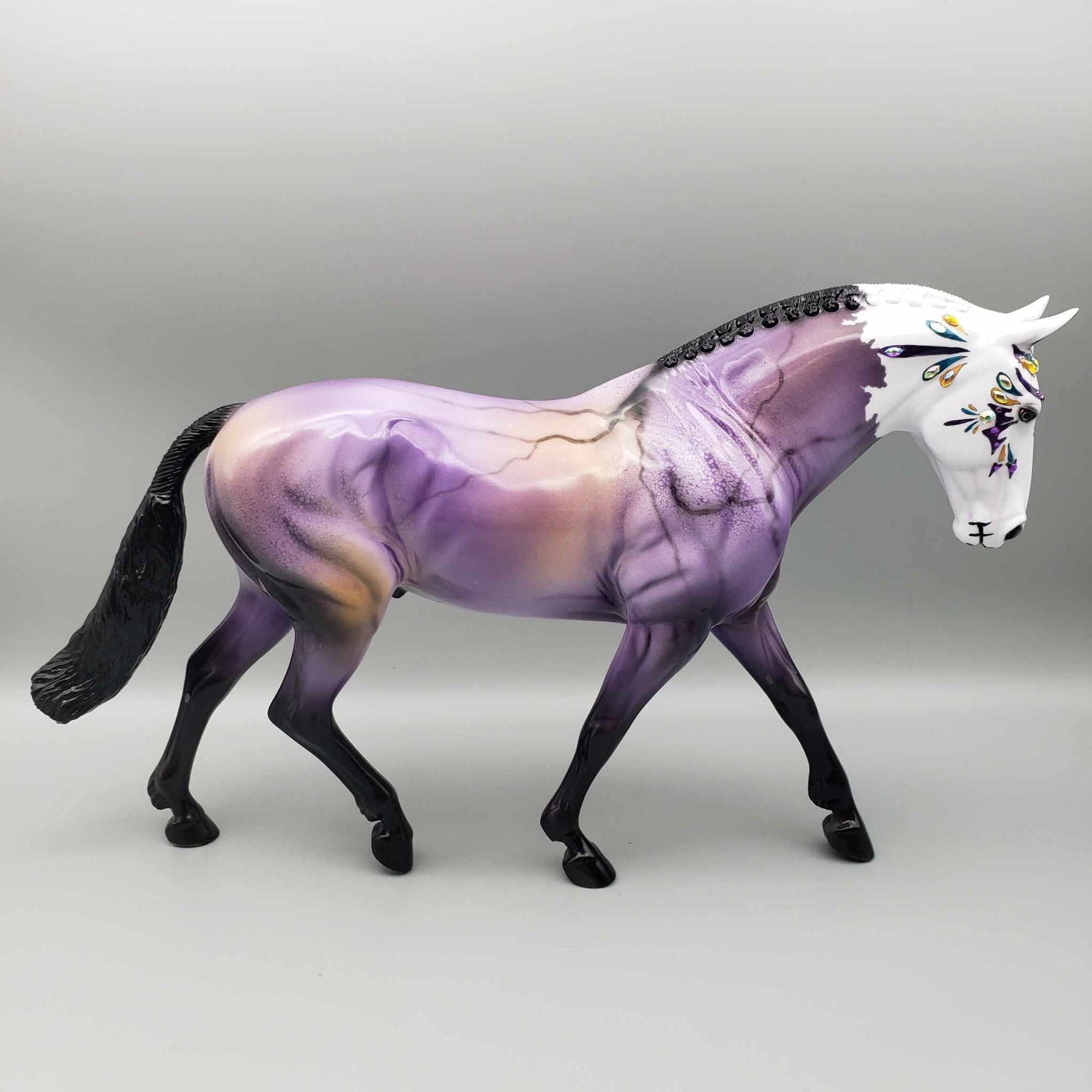 Semi Precious Soul OOAK Sugar Skull Purple Fluorite with Bling Irish Draft By Dawn Quick FALL FACEBOOK AUCTION Moonlight Madness 2023 MM23