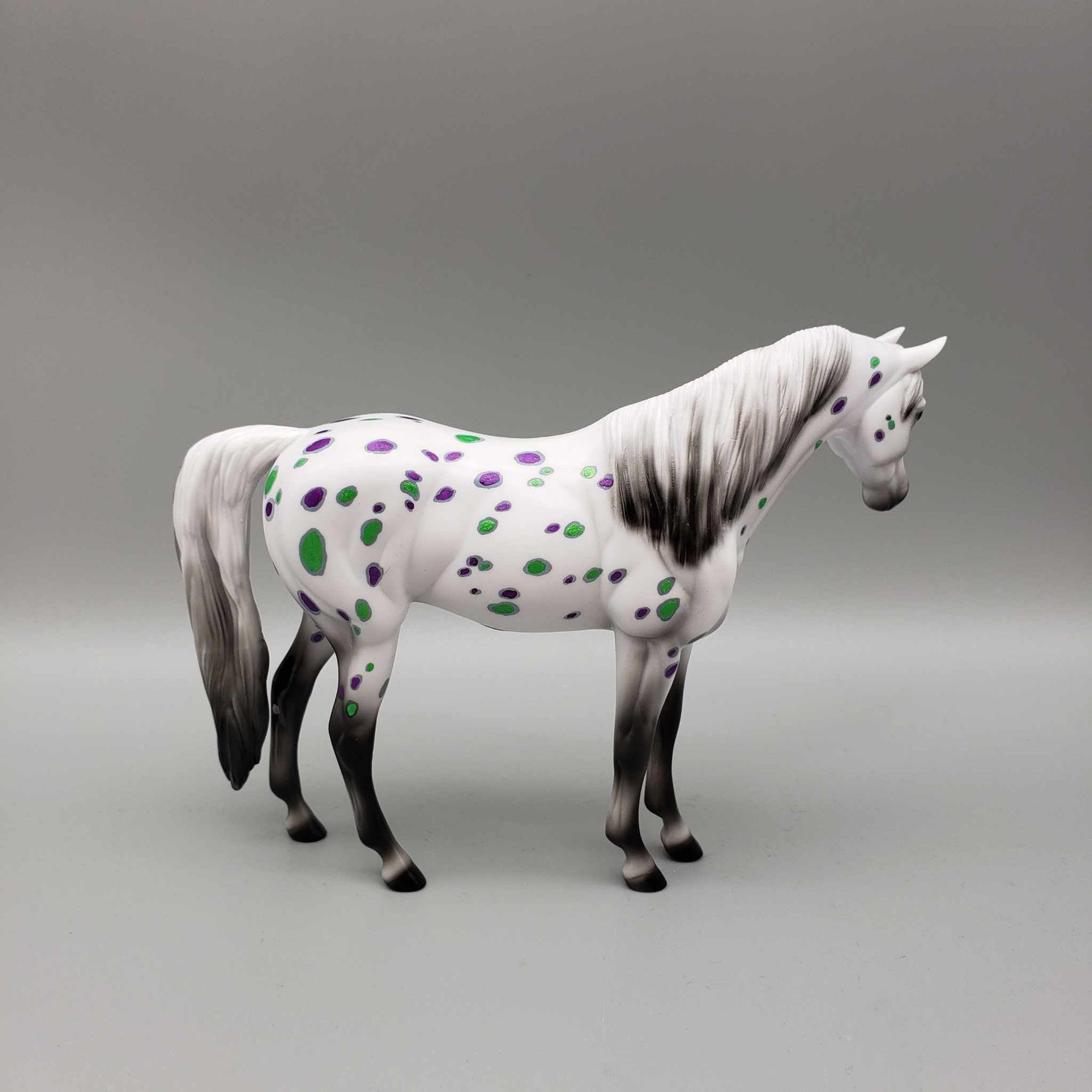 Not So Serious OOAK Halloween Deco Green / Purple Leoperd Appaloosa W/Green Blacklight Arabian Pebble By Ellen Robbins Moonlight Madness 2023 MM23