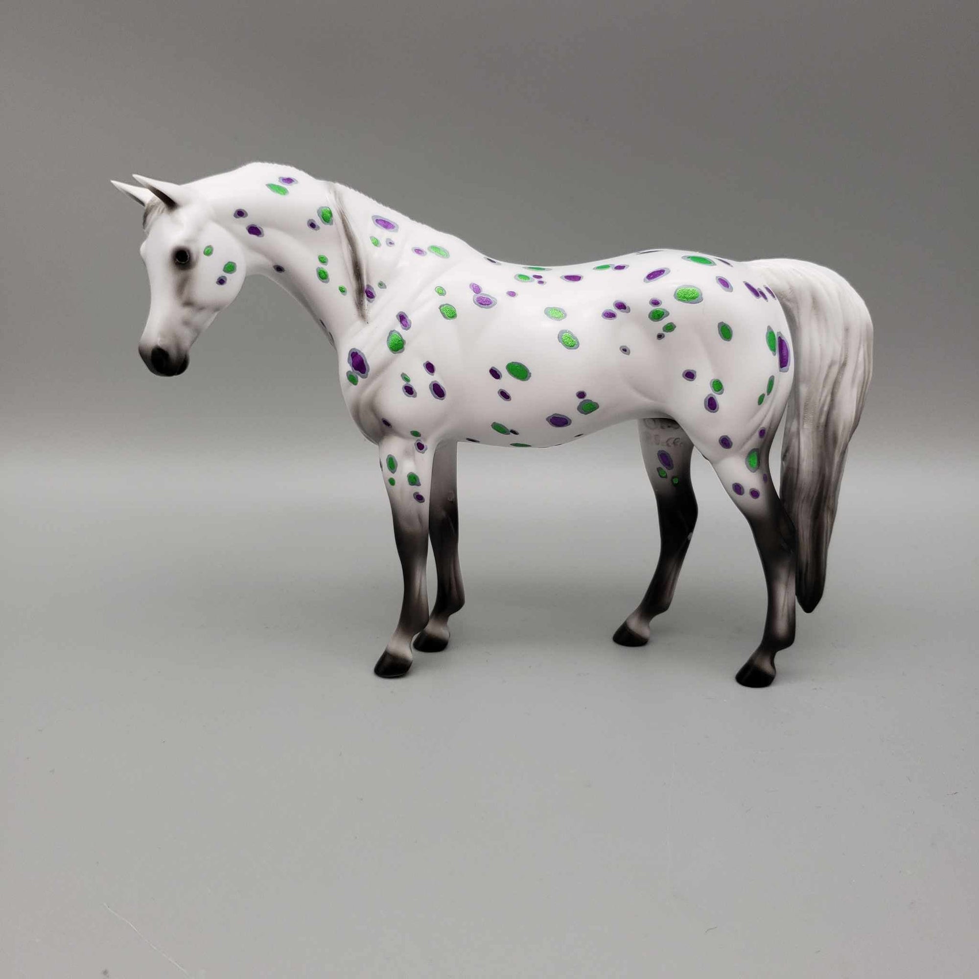 Not So Serious OOAK Halloween Deco Green / Purple Leoperd Appaloosa W/Green Blacklight Arabian Pebble By Ellen Robbins Moonlight Madness 2023 MM23