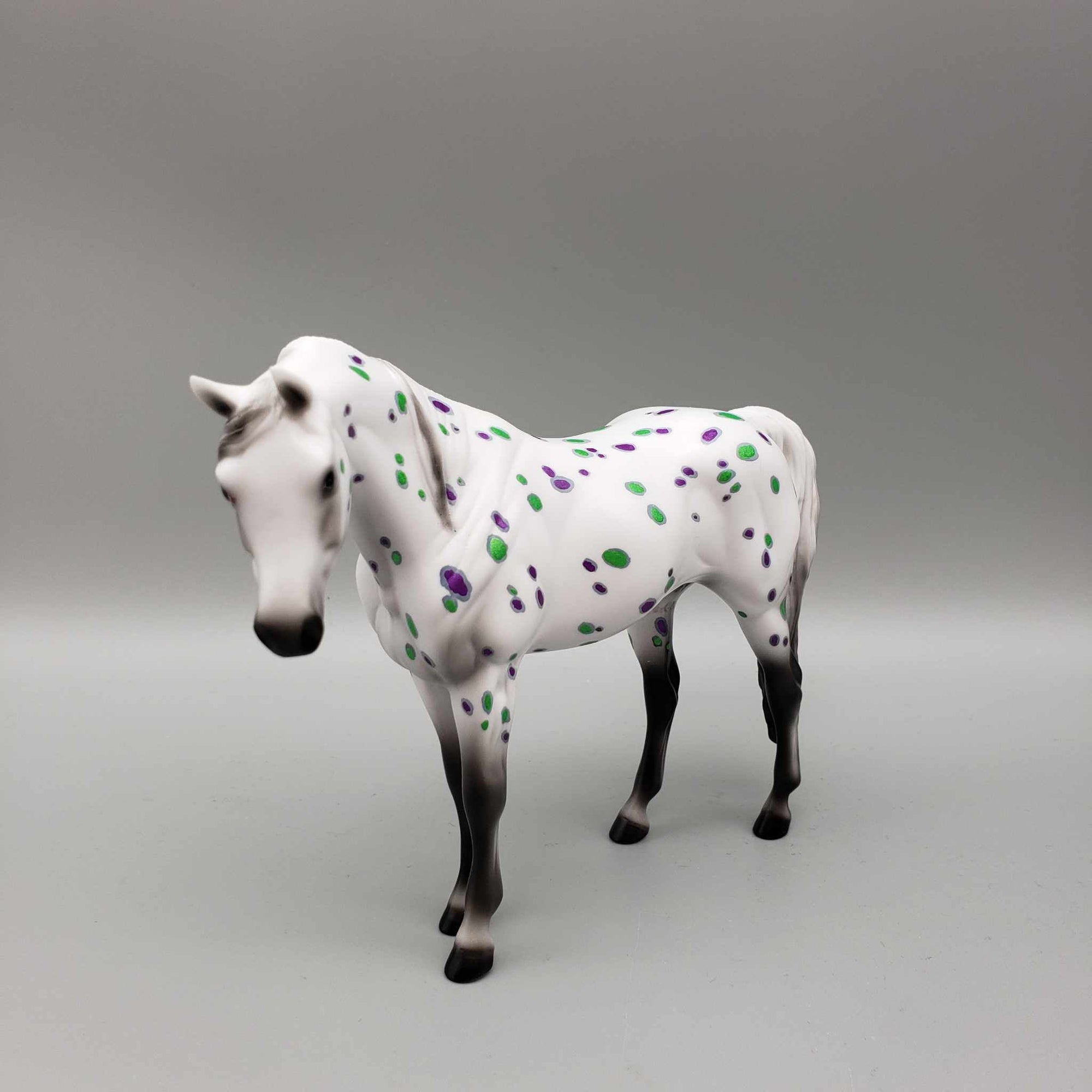 Not So Serious OOAK Halloween Deco Green / Purple Leoperd Appaloosa W/Green Blacklight Arabian Pebble By Ellen Robbins Moonlight Madness 2023 MM23
