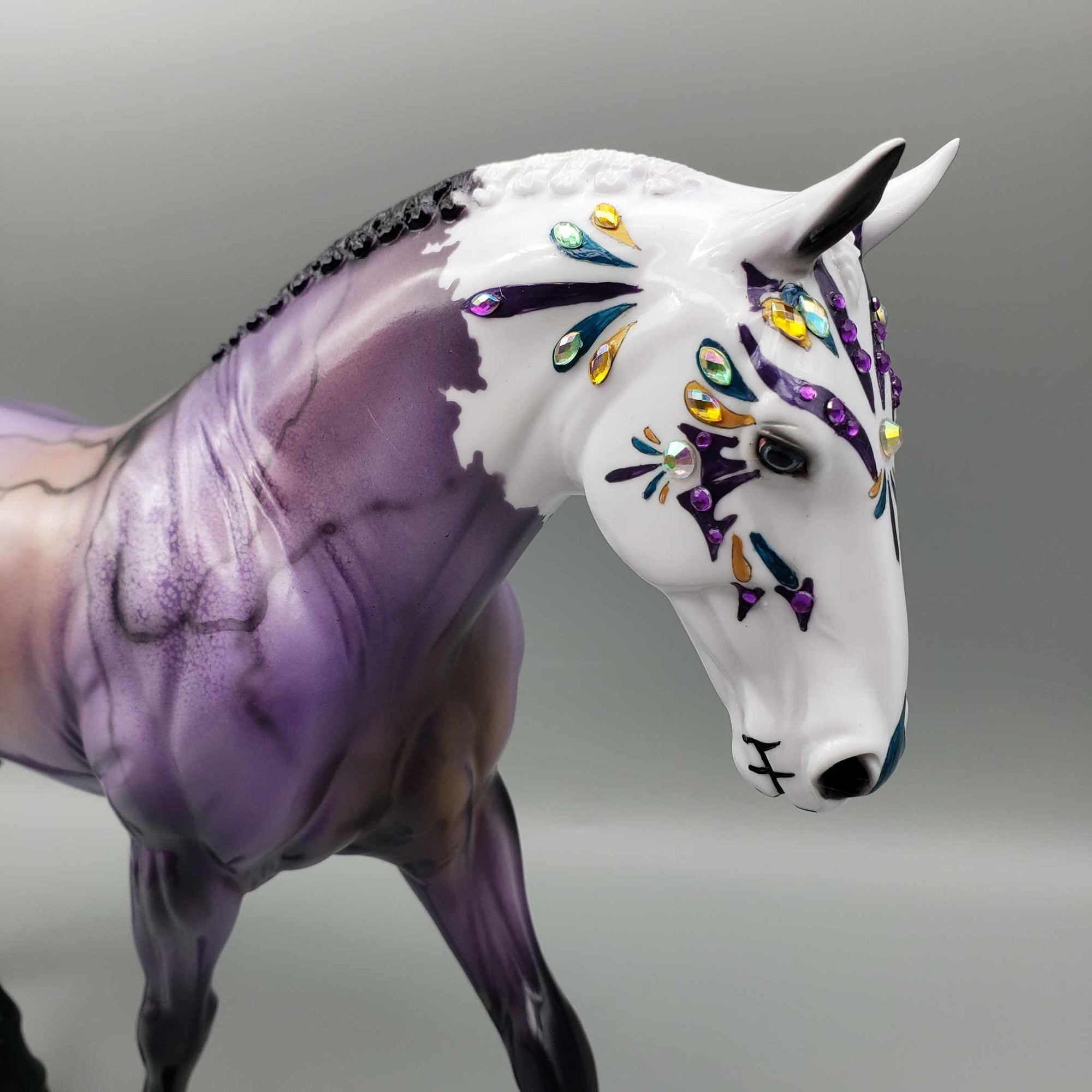 Semi Precious Soul OOAK Sugar Skull Purple Fluorite with Bling Irish Draft By Dawn Quick FALL FACEBOOK AUCTION Moonlight Madness 2023 MM23