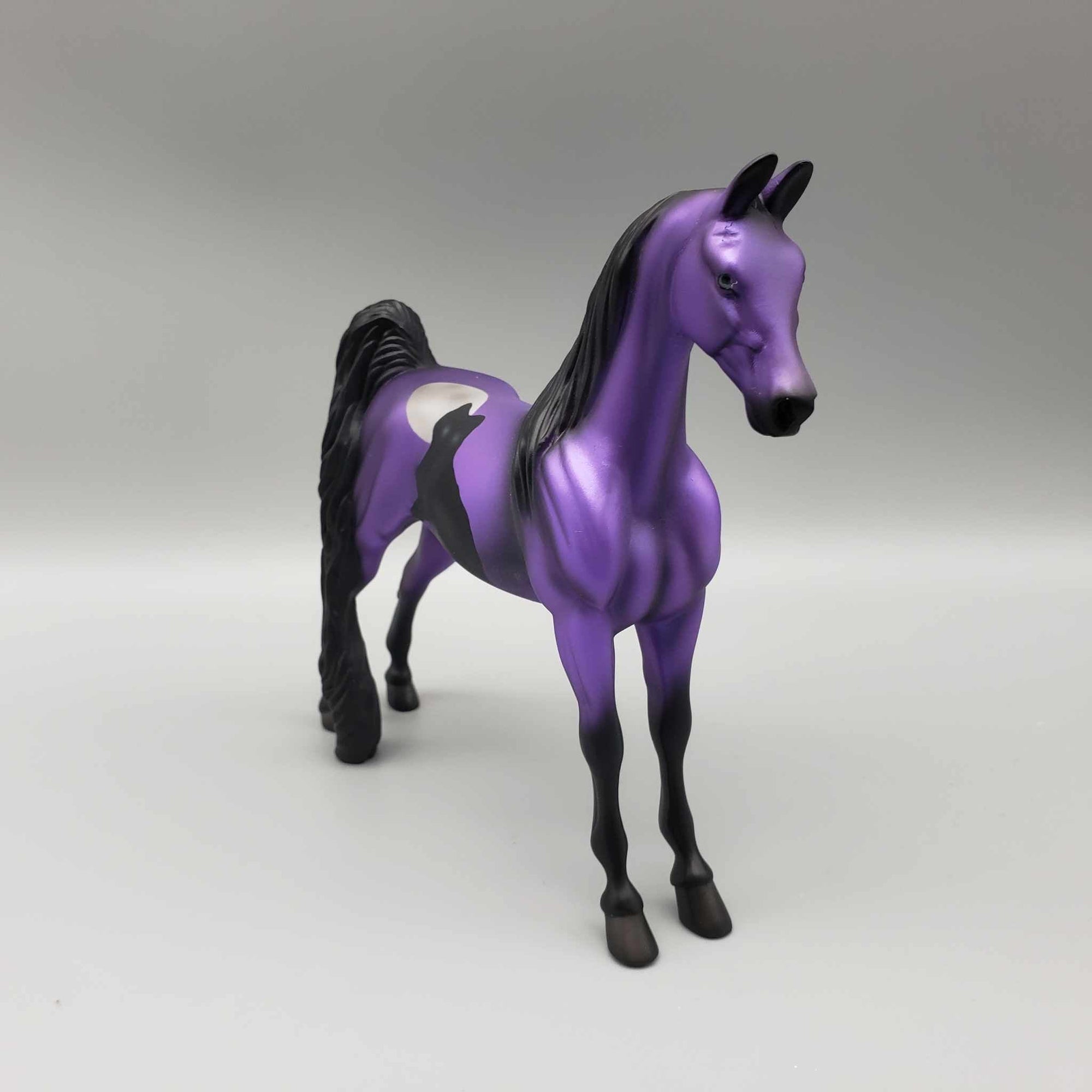 Lucky Black Cat OOAK Deco Purple w Black Cat Saddlebred Pebble by Angela Marleau Moonlight Madness 2023 MM23