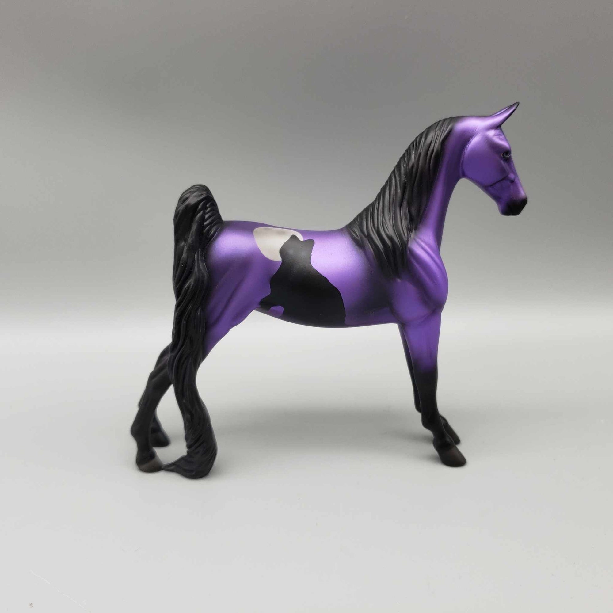 Lucky Black Cat OOAK Deco Purple w Black Cat Saddlebred Pebble by Angela Marleau Moonlight Madness 2023 MM23