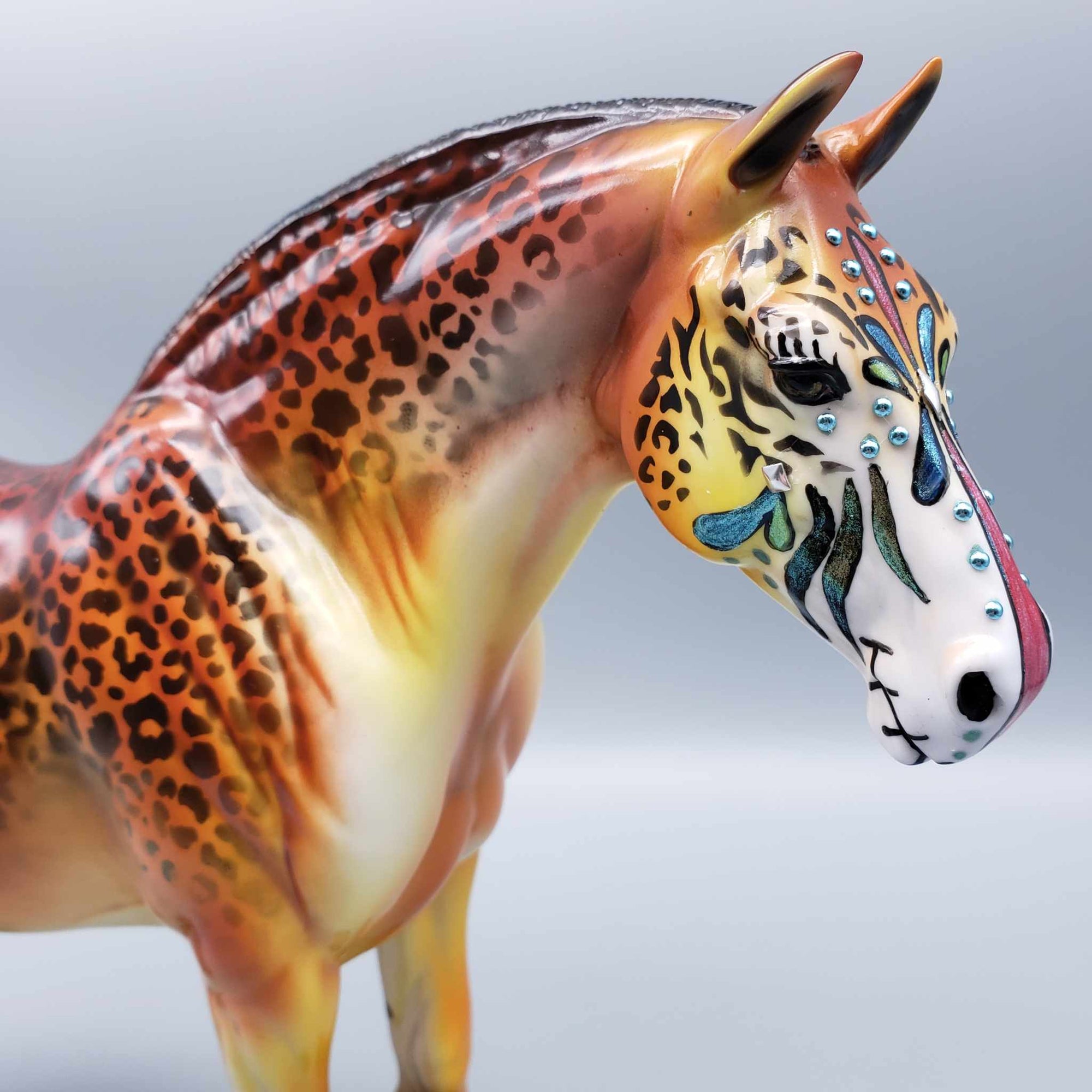 Stay Wild OOAK Leopard Print Deco Heavy Draft Sugar Skull By Dawn Quick Facebook Auction MM23