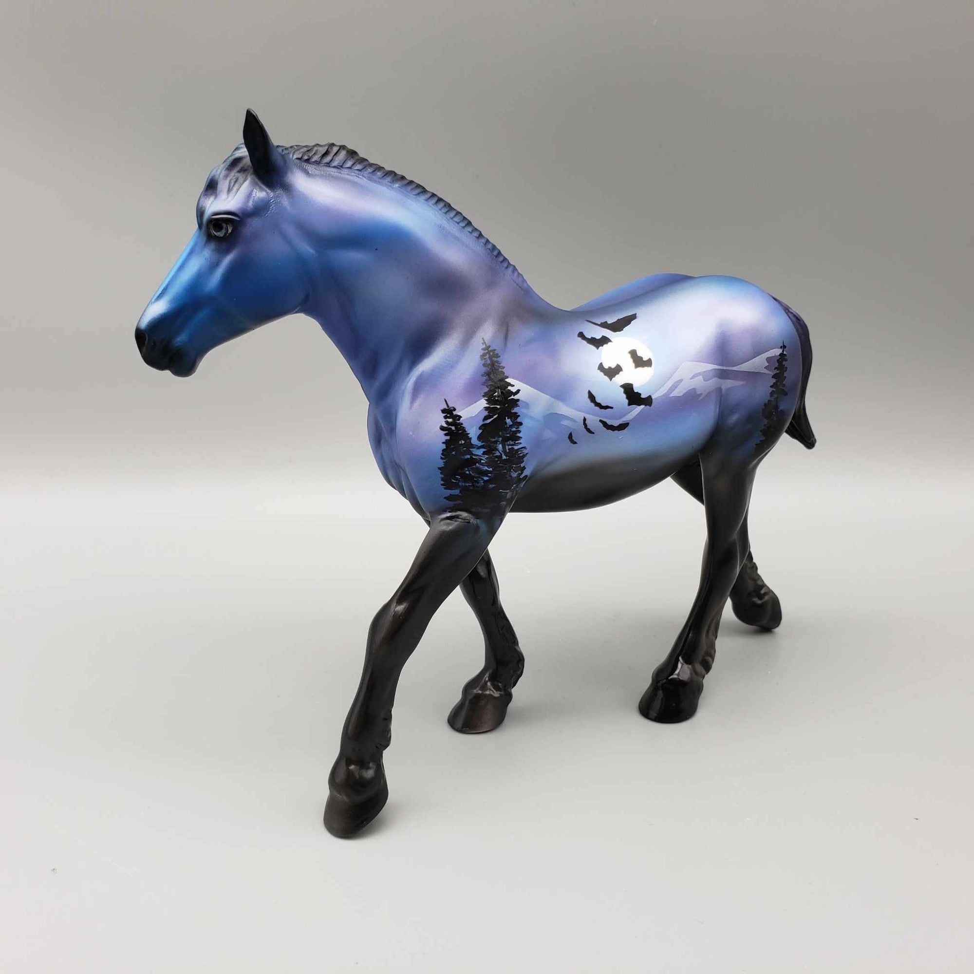 A Bit Batty OOAK Deco Blue Moonlit Mountain Scene w/ Bats Draft Pebble By Dawn Quick Moonlight Madness 2023 MM23