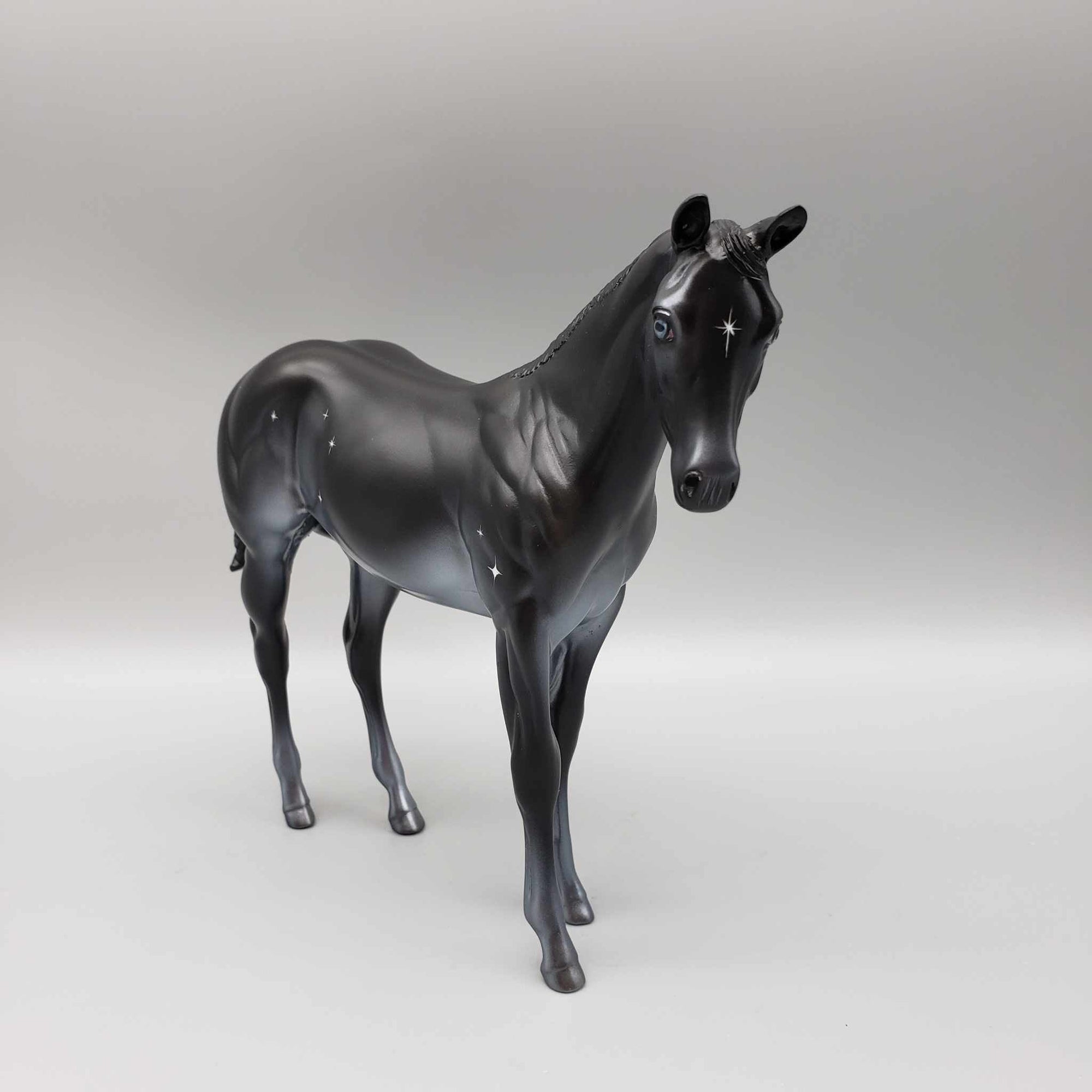 Cold Starlit Night OOAK Black and Pearl Deco w/ Etched Stars Weanling By Ashley Palmer Holiday Sale HS23