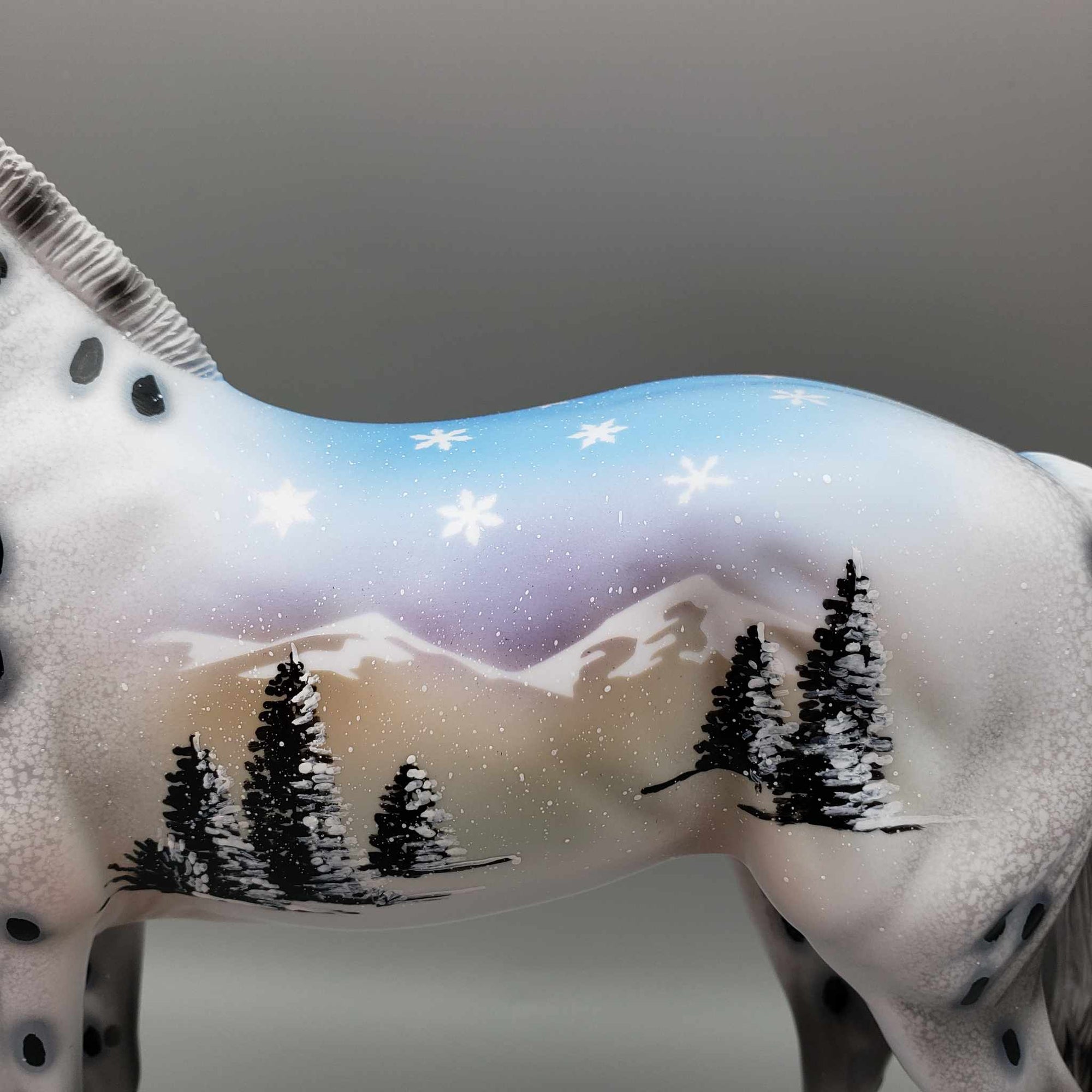 Chisanu OOAK Deco Leopard Appaloosa W/ Winter Mountain Snow Scene Andalusian By Dawn Quick Holiday Sale HS23