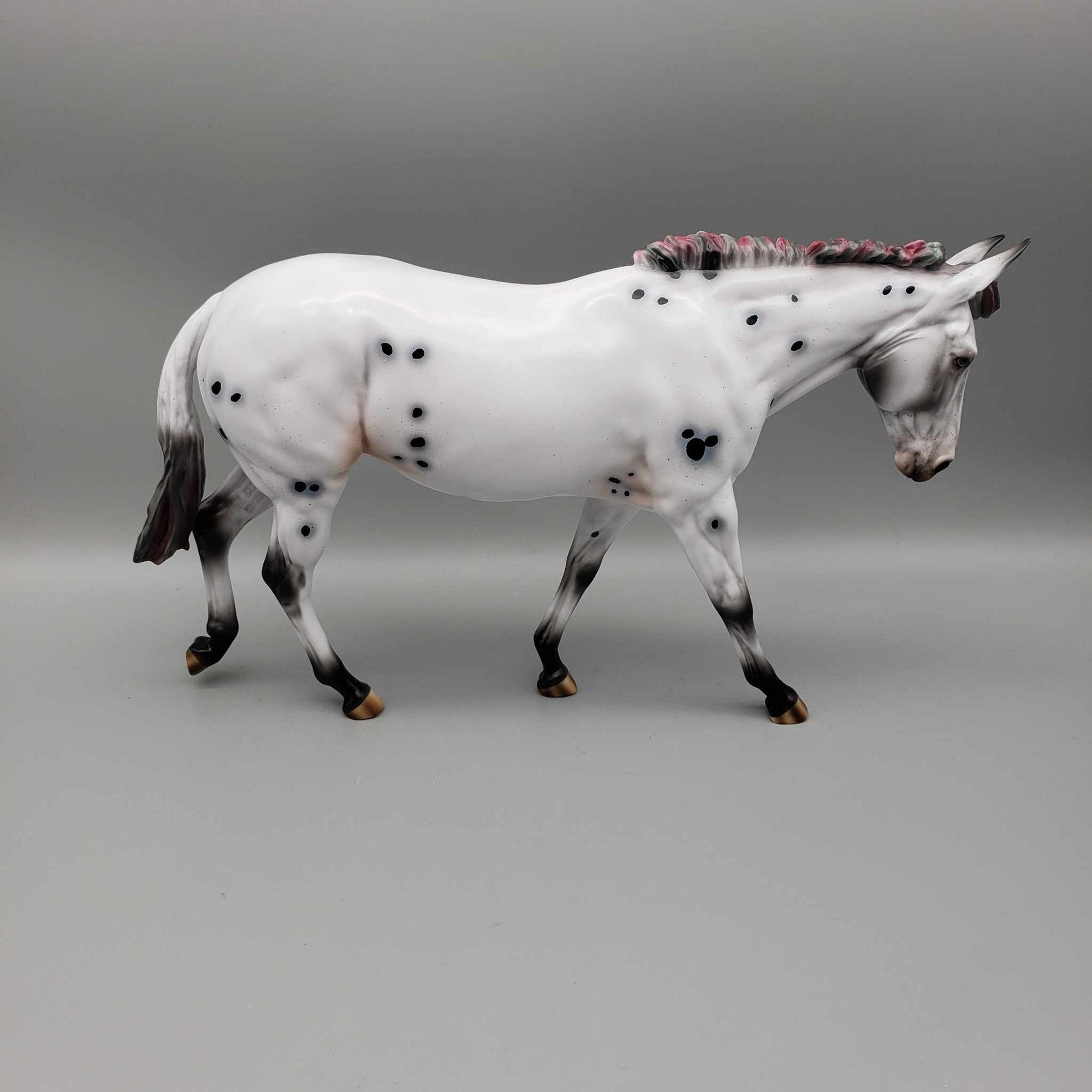 Spritz Cookie OOAK Black Appaloosa Deco w/ Red &amp; Green Hair dye Mule By Ashley Palmer Holiday Sale HS23