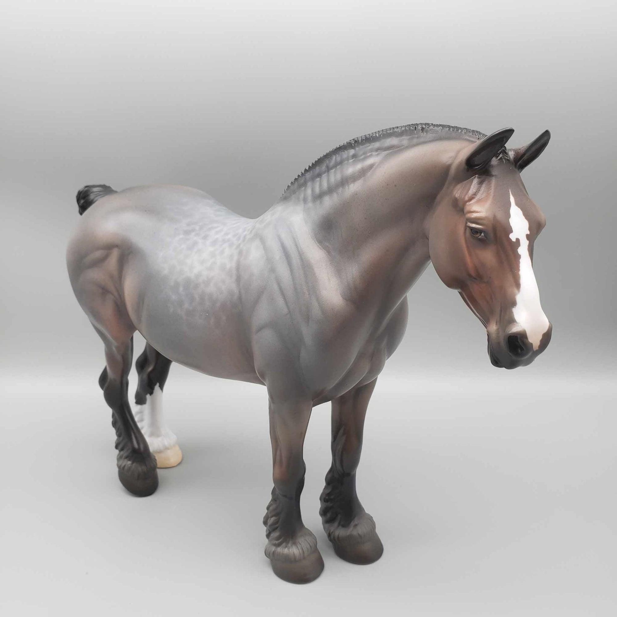 Generosity OOAK Reverse Dapple Bay Roan Draft W/ Blaze &amp; Leg Marking By Jess Hamill Holiday Sale HS23