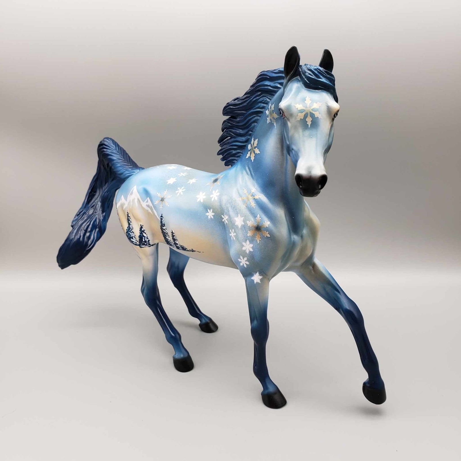 Sniegs OOAK Deco Blue Bay W/ Winter Mountain Snow Scene Arabian Mare By Dawn Quick Holiday Sale HS23