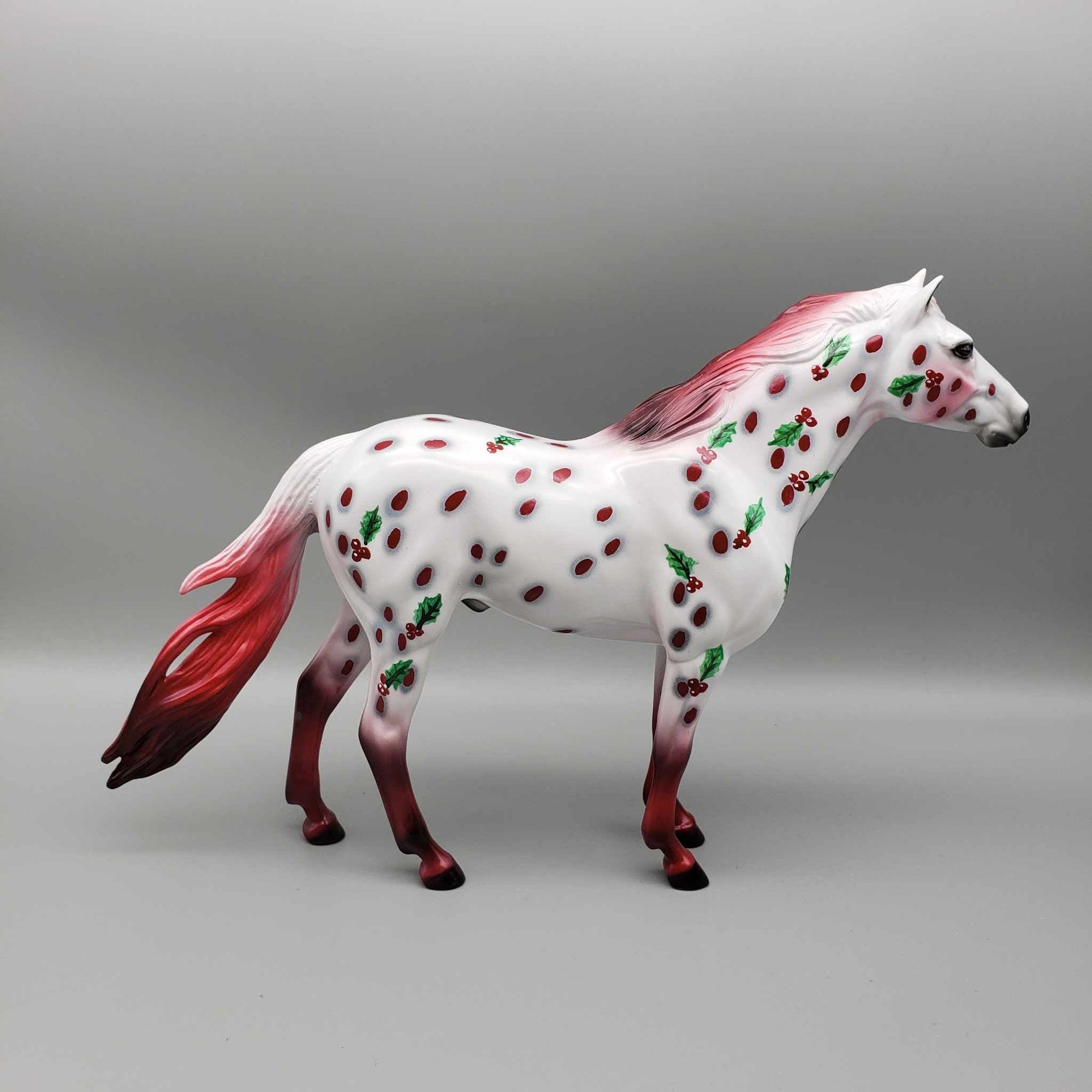 Chrismas Ivy OOAK Deco Red Leopard Appaloosa W/ Holly Mustang By Dawn Quick Holiday Sale HS23