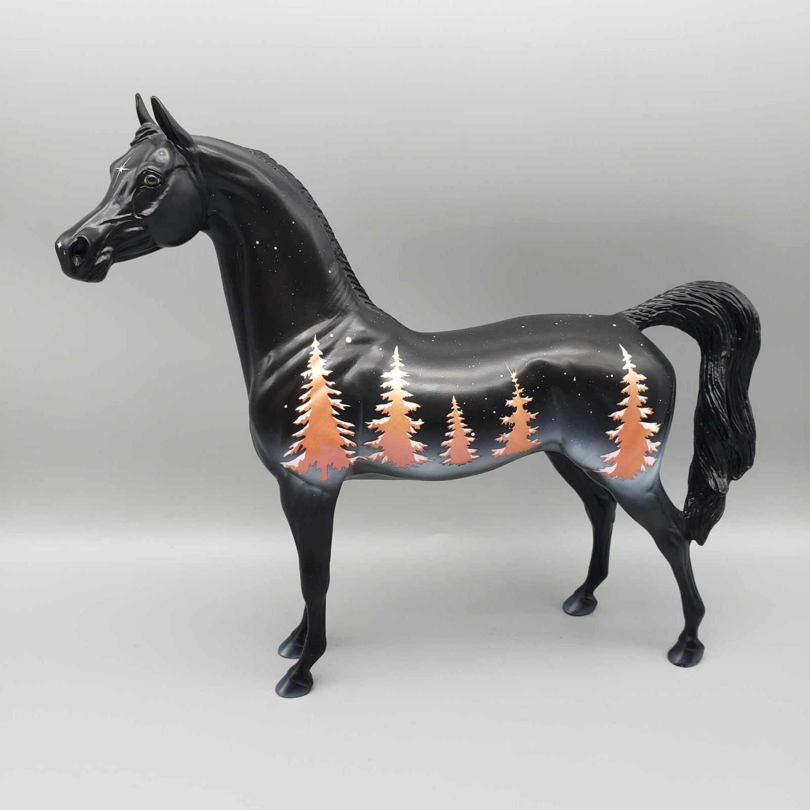 Snowy Winter Night OOAK Black Deco W/ Gold Trees, Etched Snow & Stars Arabian By Ashley Palmer Holiday Sale HS23