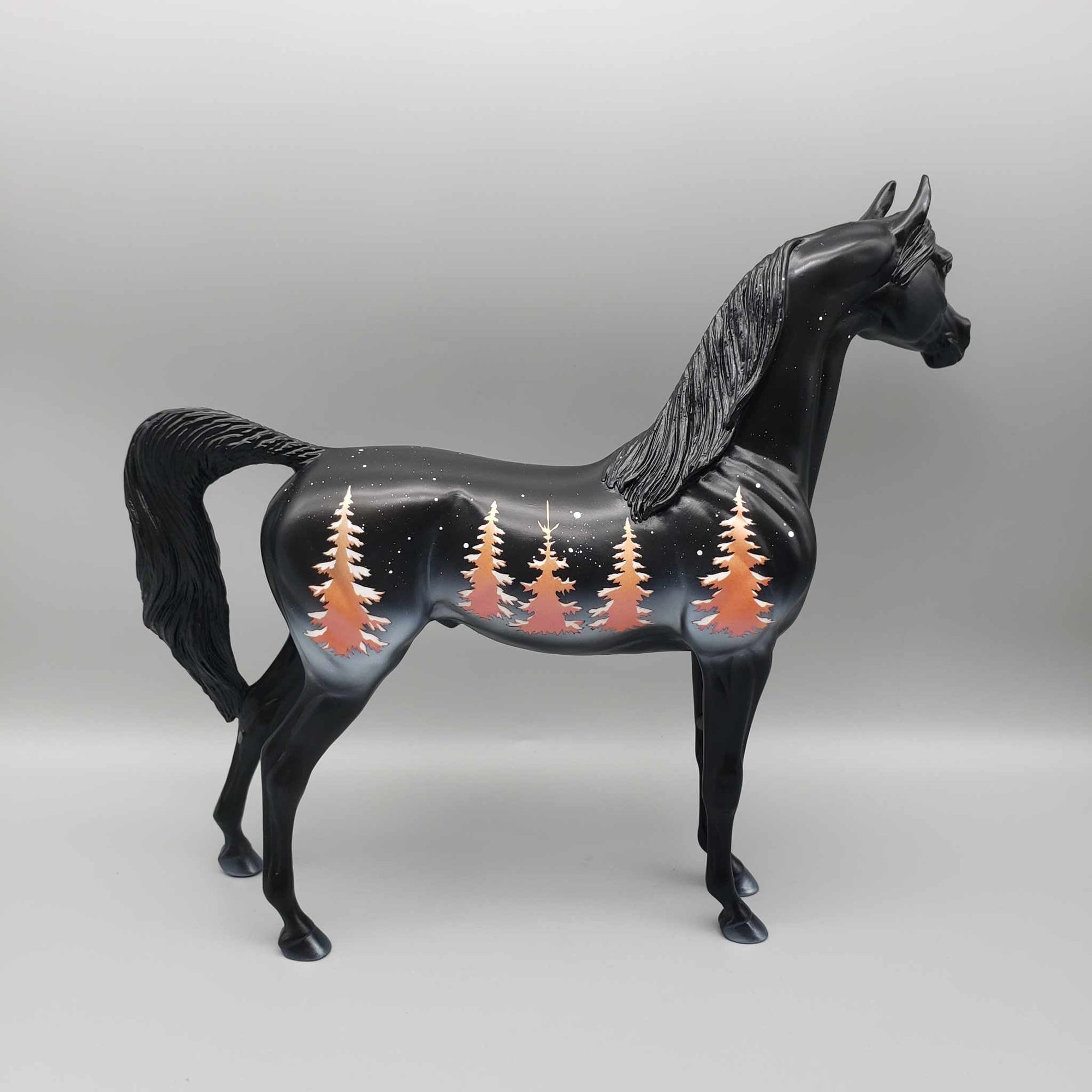 Snowy Winter Night OOAK Black Deco W/ Gold Trees, Etched Snow &amp; Stars Arabian By Ashley Palmer Holiday Sale HS23