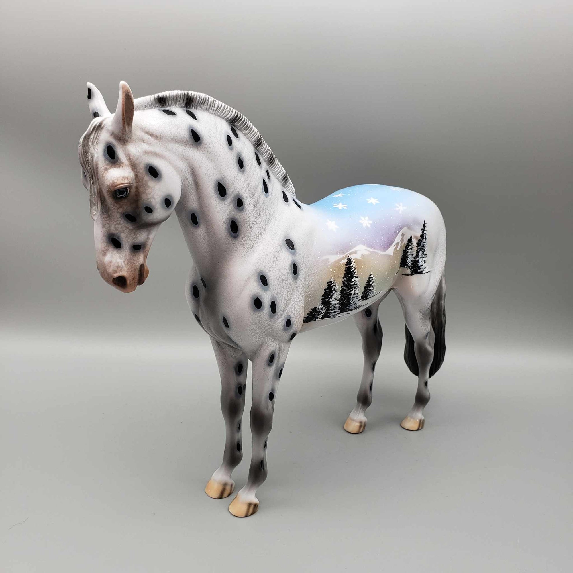 Chisanu OOAK Deco Leopard Appaloosa W/ Winter Mountain Snow Scene Andalusian By Dawn Quick Holiday Sale HS23