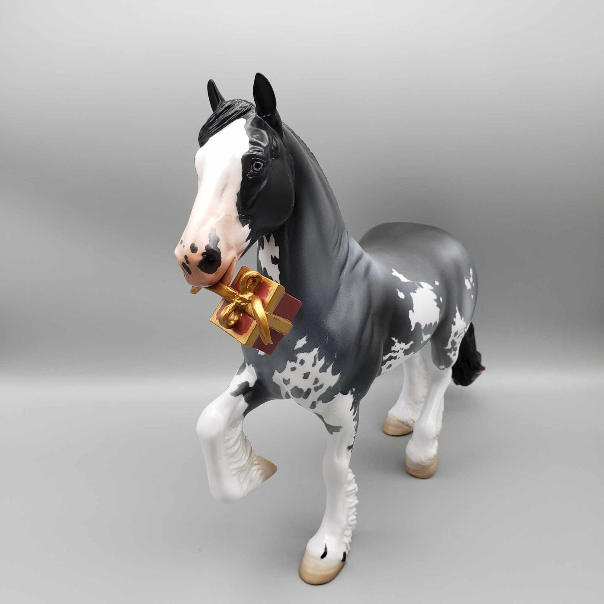 Special Delivery OOAK Blue Roan Sabino Trotting Draft carrying a Christmas Present By Angela Marleau Holiday Best Offers 12/11/23