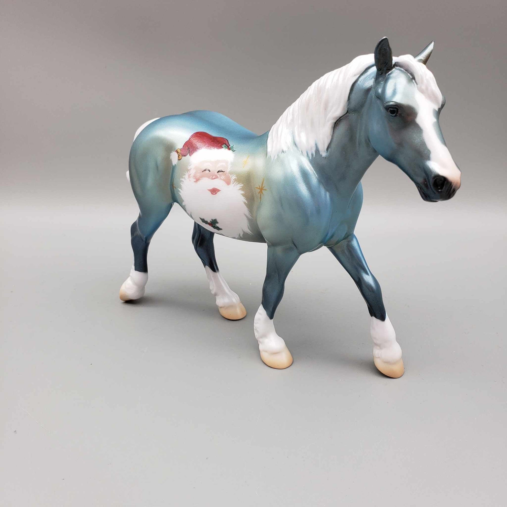 Here Comes Santa Claus OOAK Deco Blue W/ Santa Claus Draft Pebble By Jess Hamill Holiday Sale HS23