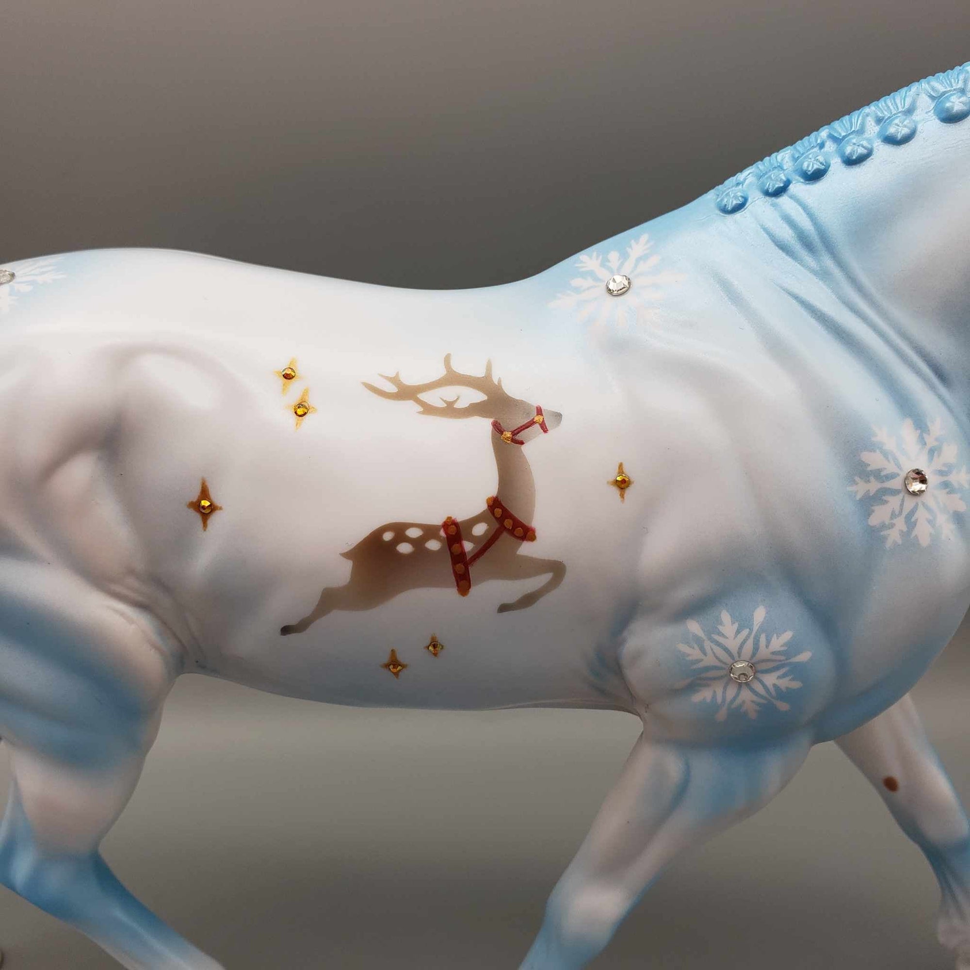 Flying Reindeer OOAK Blue W/ Reindeer and Snowflakes Deco Irish Draft By Jess Hamill Holiday Sale HS23