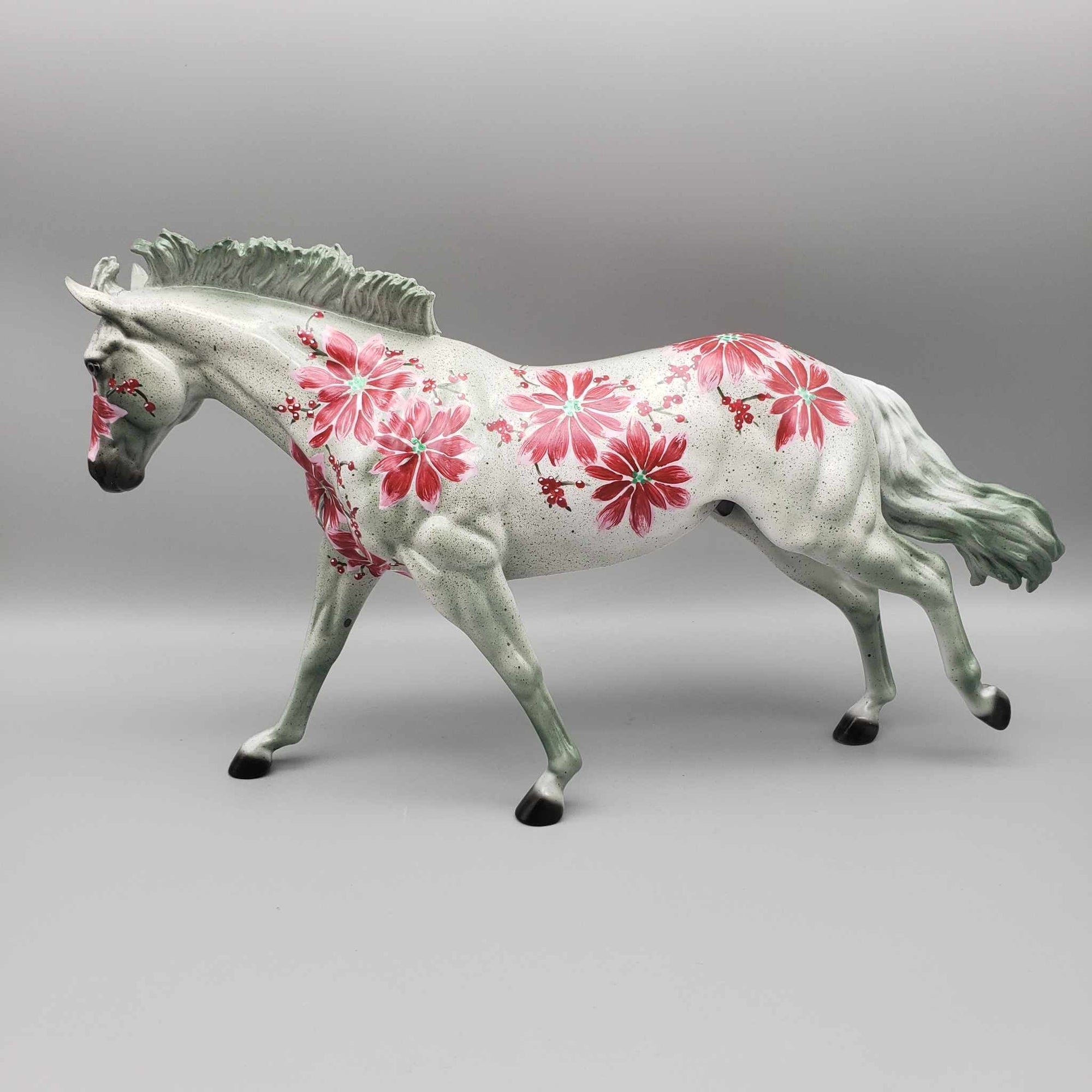 Poinsettia Fields OOAK Green Roan W/ Poinsettias Deco Remington By Dawn Quick Holiday Sale HS23