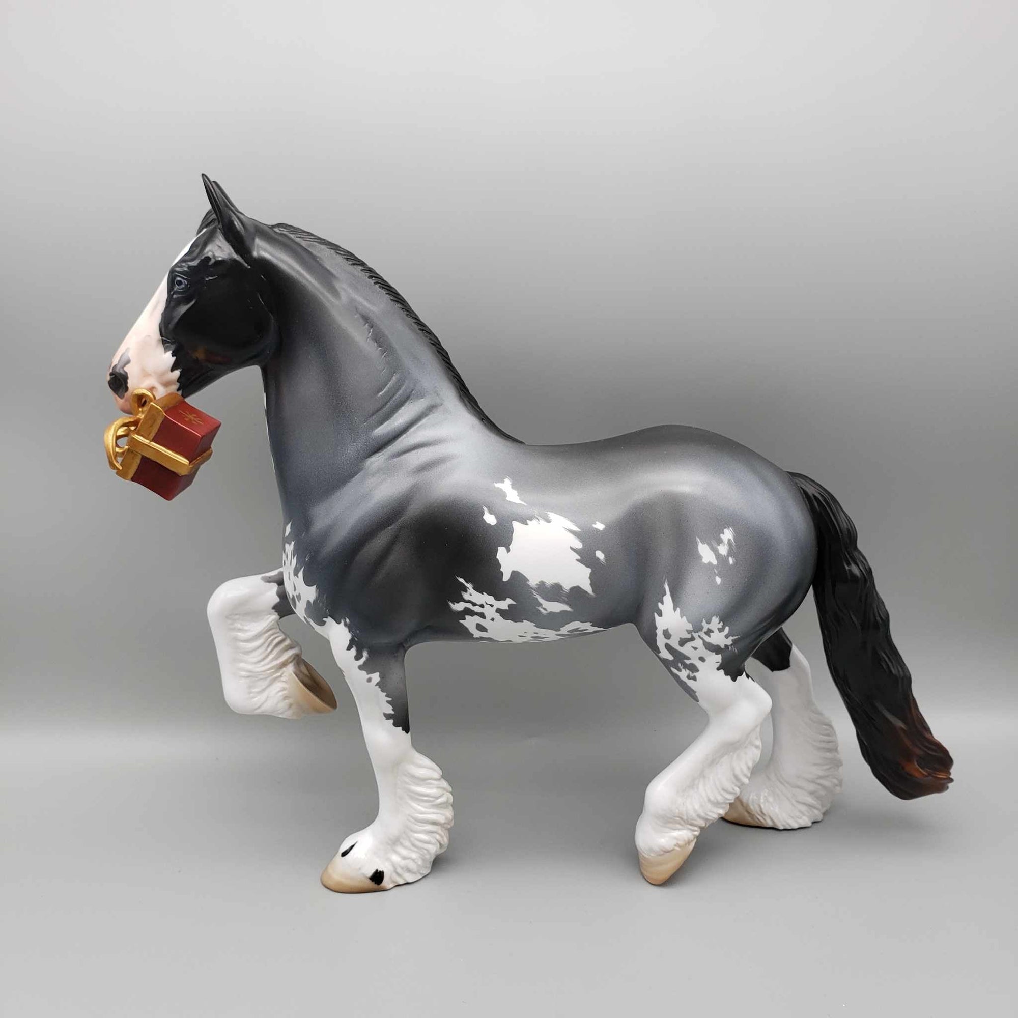 Special Delivery OOAK Blue Roan Sabino Trotting Draft carrying a Christmas Present By Angela Marleau Holiday Best Offers 12/11/23