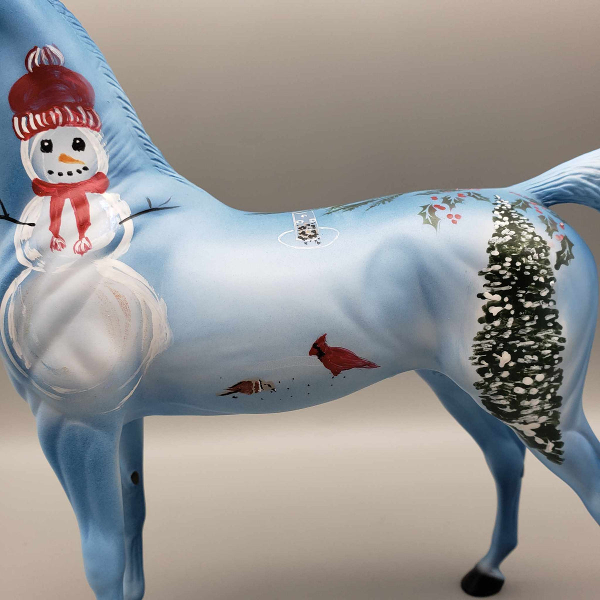 All Is Calm All Is Bright OOAK Blue W/ Snowman & Birds  Deco Arabian By Dawn Quick Holiday Sale HS23