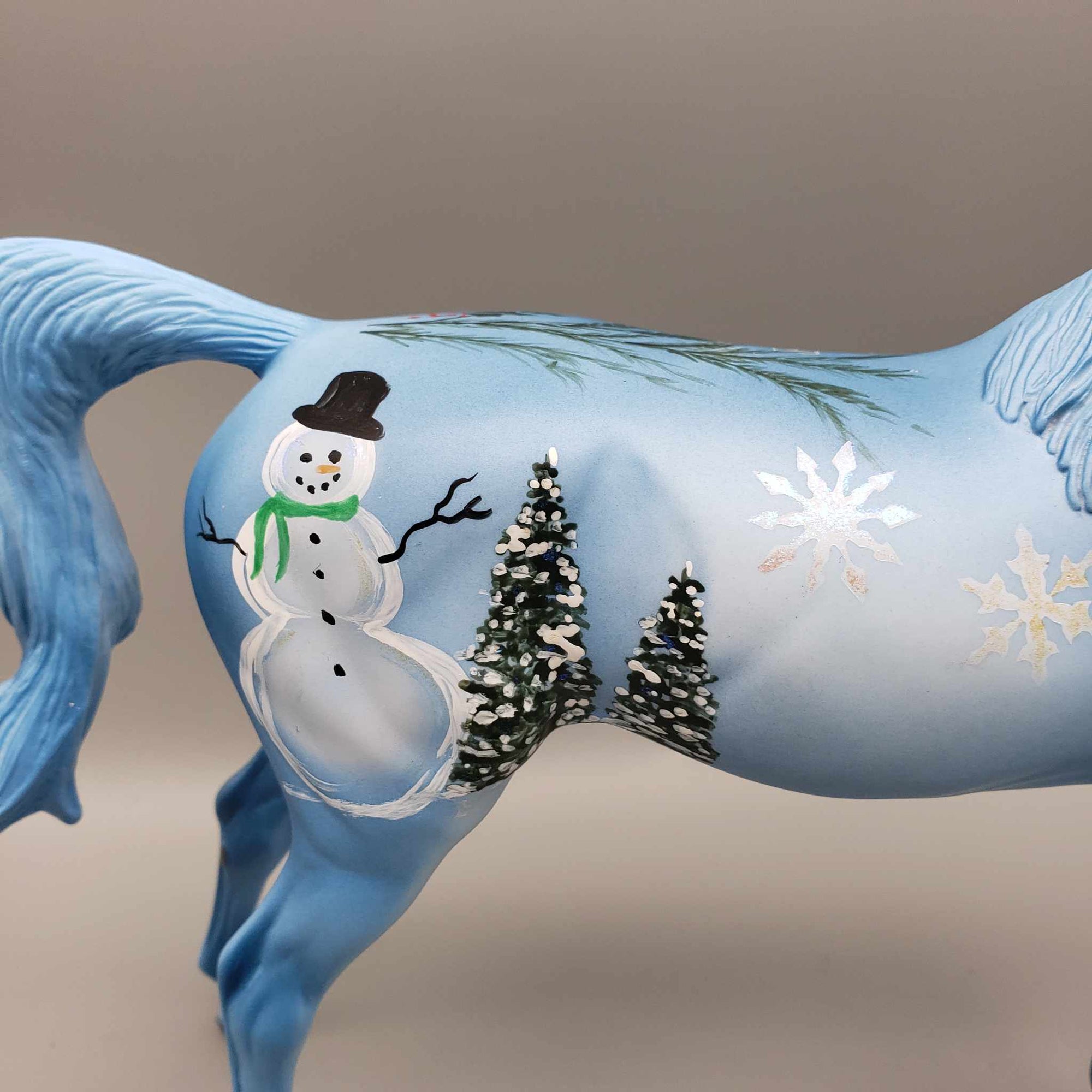 All Is Calm All Is Bright OOAK Blue W/ Snowman &amp; Birds  Deco Arabian By Dawn Quick Holiday Sale HS23