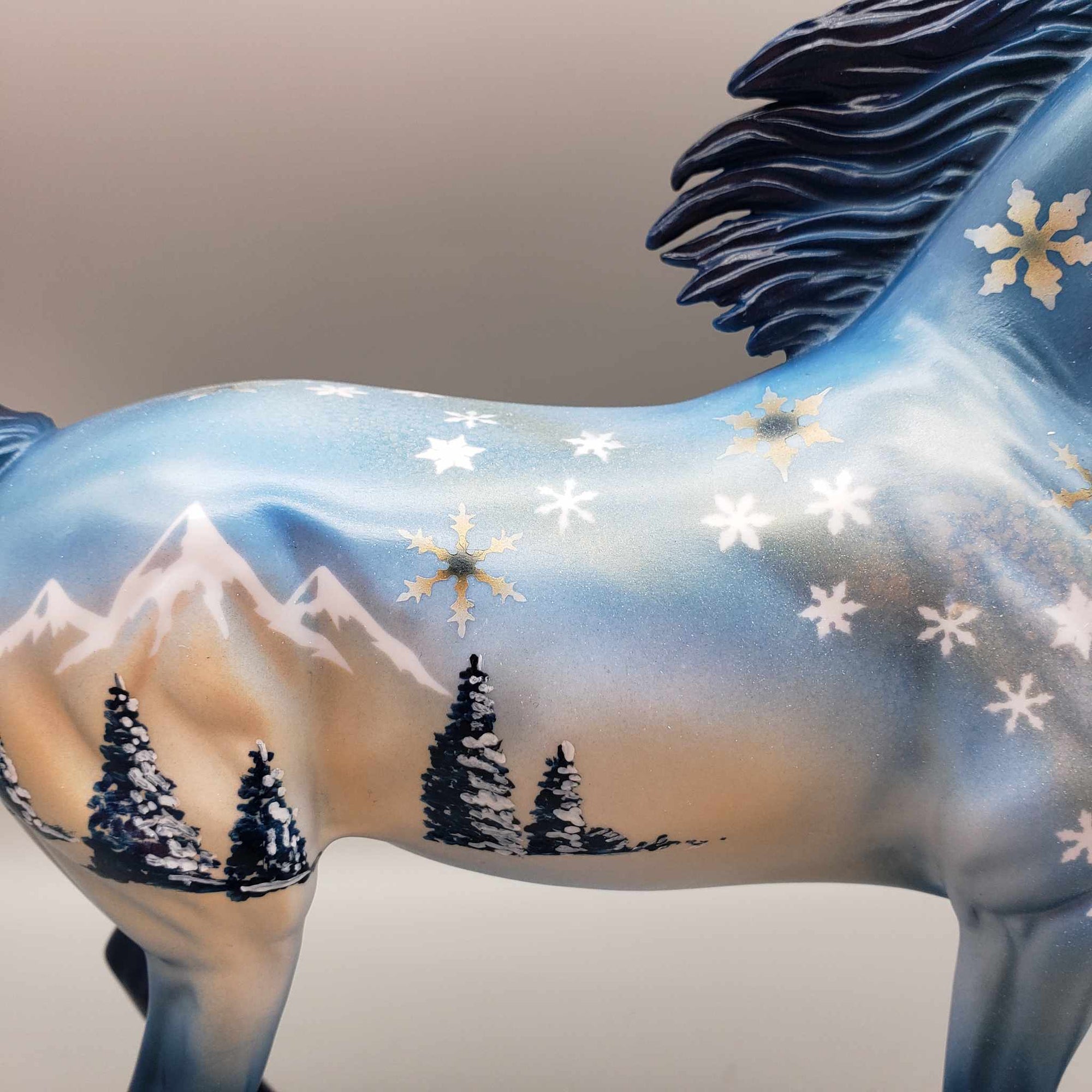 Sniegs OOAK Deco Blue Bay W/ Winter Mountain Snow Scene Arabian Mare By Dawn Quick Holiday Sale HS23