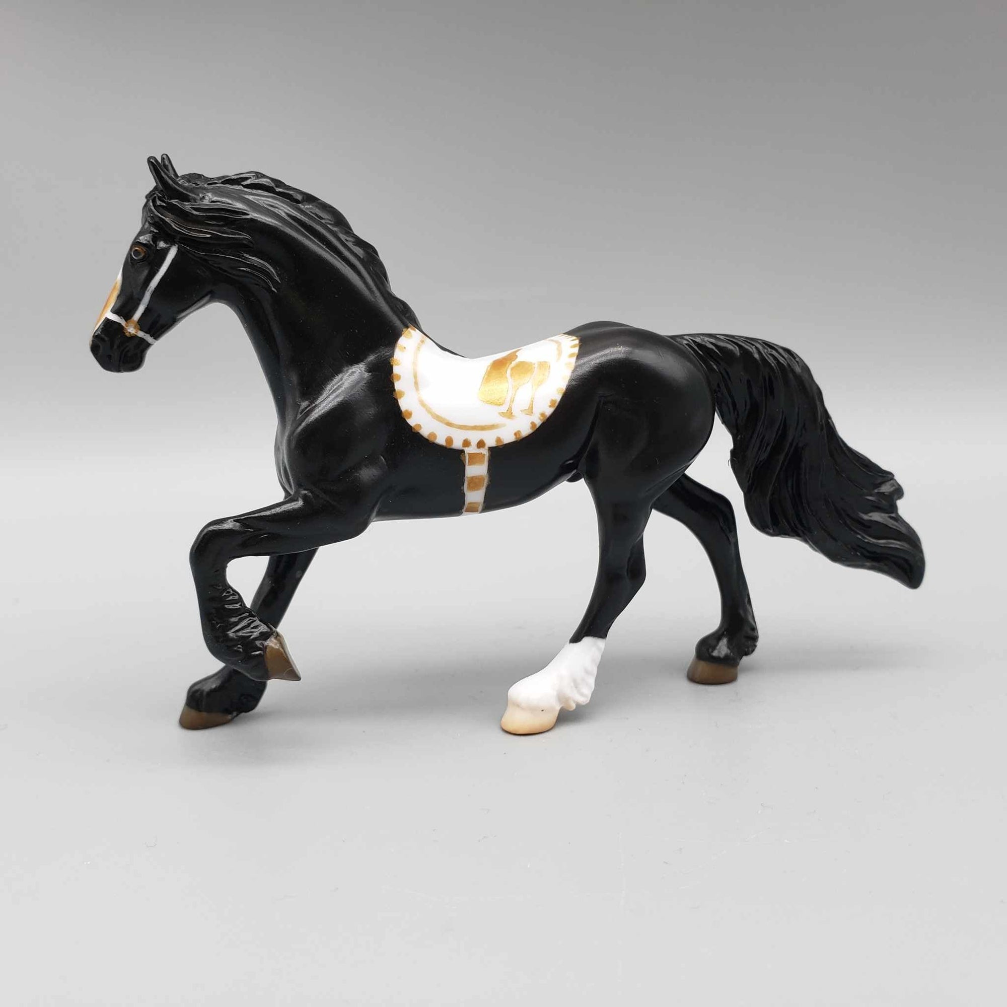 Pour Decisions OOAK Black Friesian Chip with Hand Painted Tack By Jess Hamill New Year Sales Collection NY23