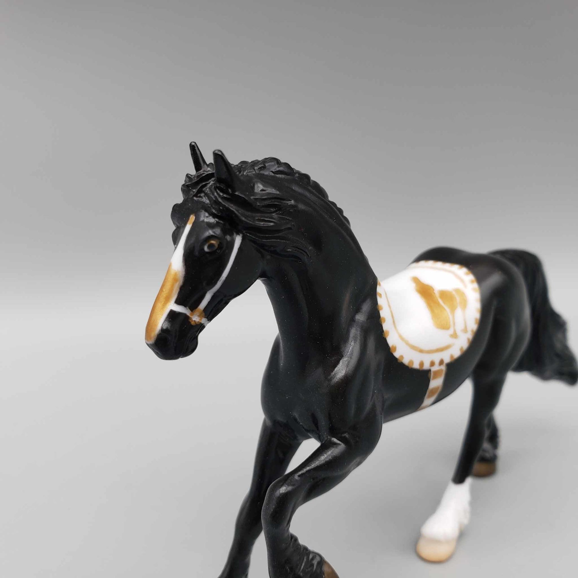 Pour Decisions OOAK Black Friesian Chip with Hand Painted Tack By Jess Hamill New Year Sales Collection NY23