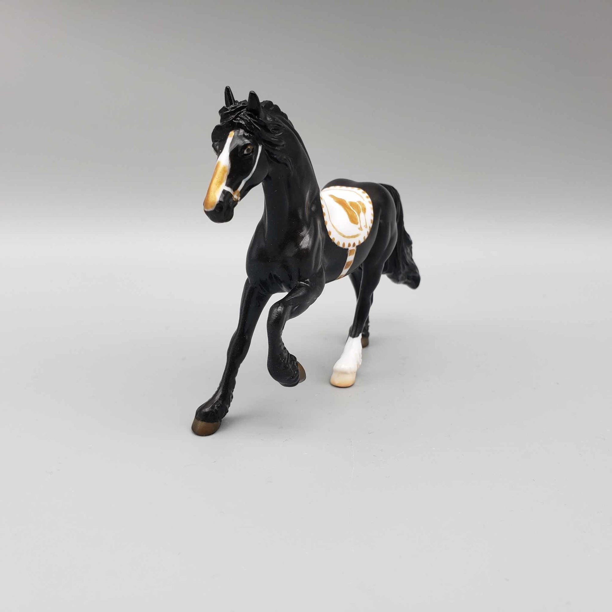 Pour Decisions OOAK Black Friesian Chip with Hand Painted Tack By Jess Hamill New Year Sales Collection NY23