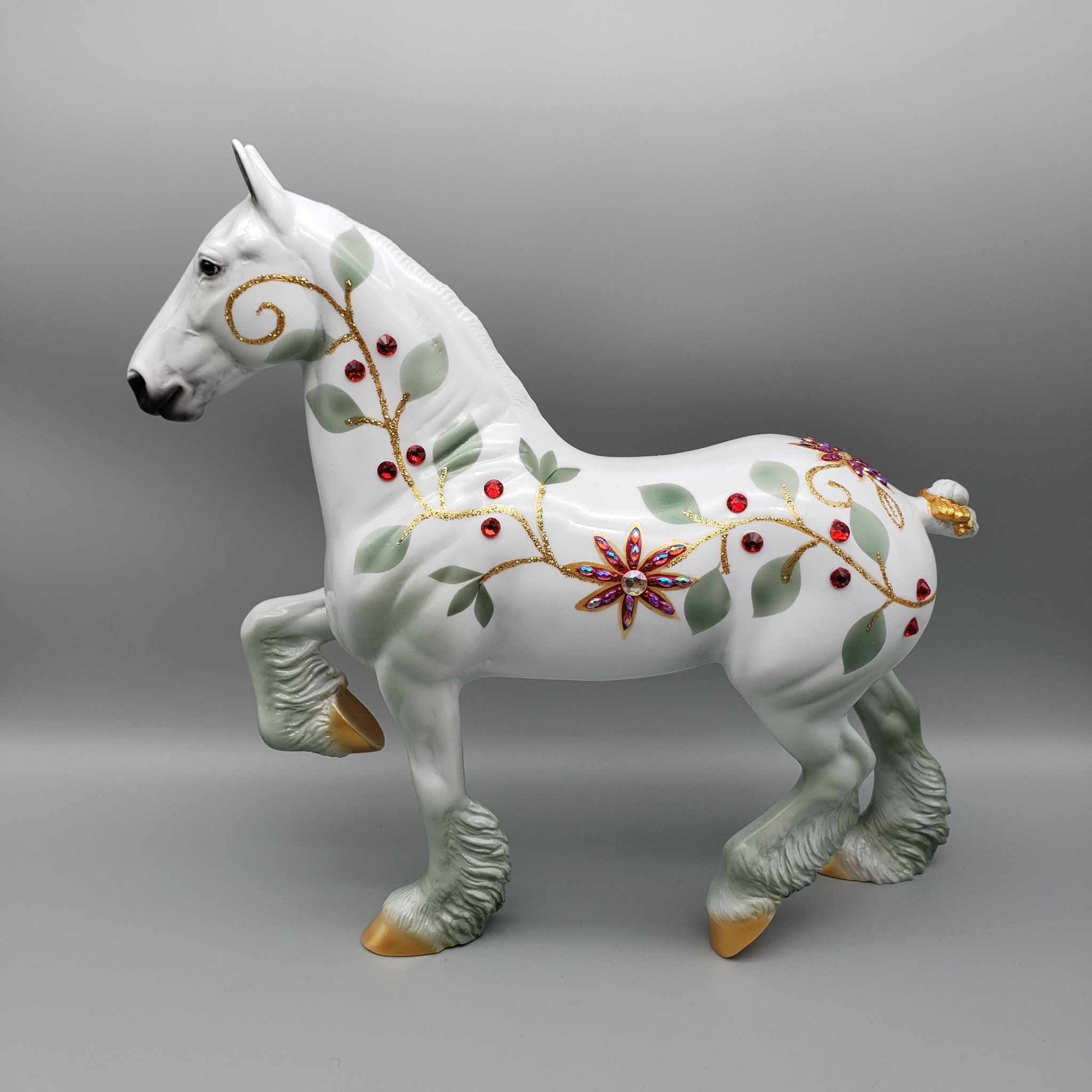 The Poinsettia Series OOAK Deco Bling Pearl W/ Poinsettias, Berries &amp; Vines Trotting Draft By Dawn Quick Holiday Sale HS23