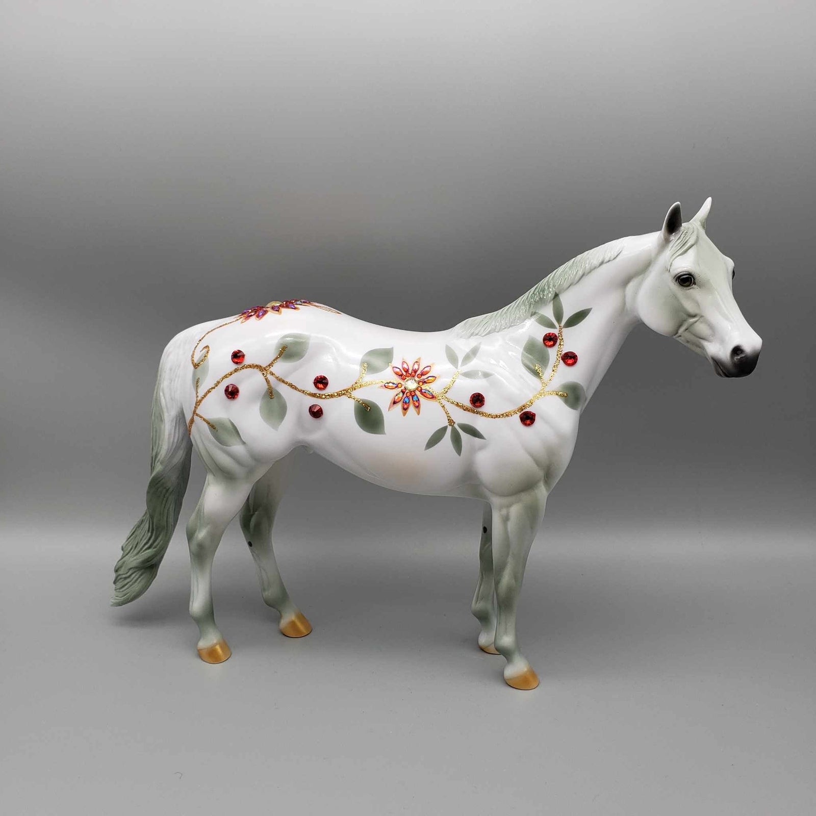 The Poinsettia Series OOAK Deco Bling Pearl W/ Poinsettias, Berries & Vines ISH By Dawn Quick Holiday Sale HS23