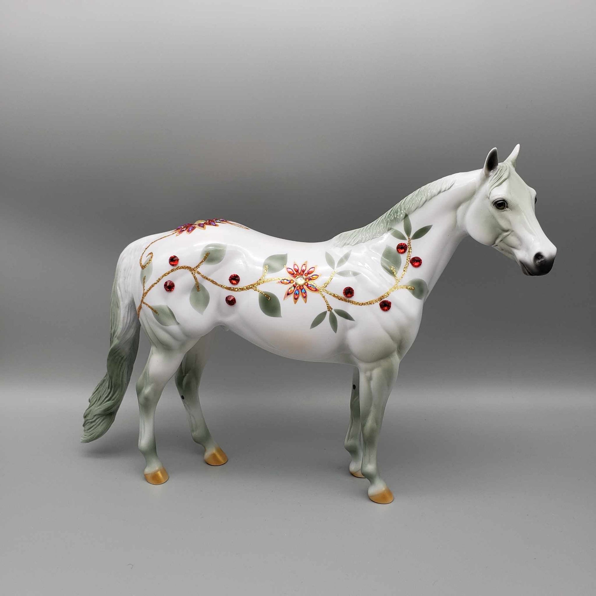 The Poinsettia Series OOAK Deco Bling Pearl W/ Poinsettias, Berries & Vines ISH By Dawn Quick Holiday Sale HS23