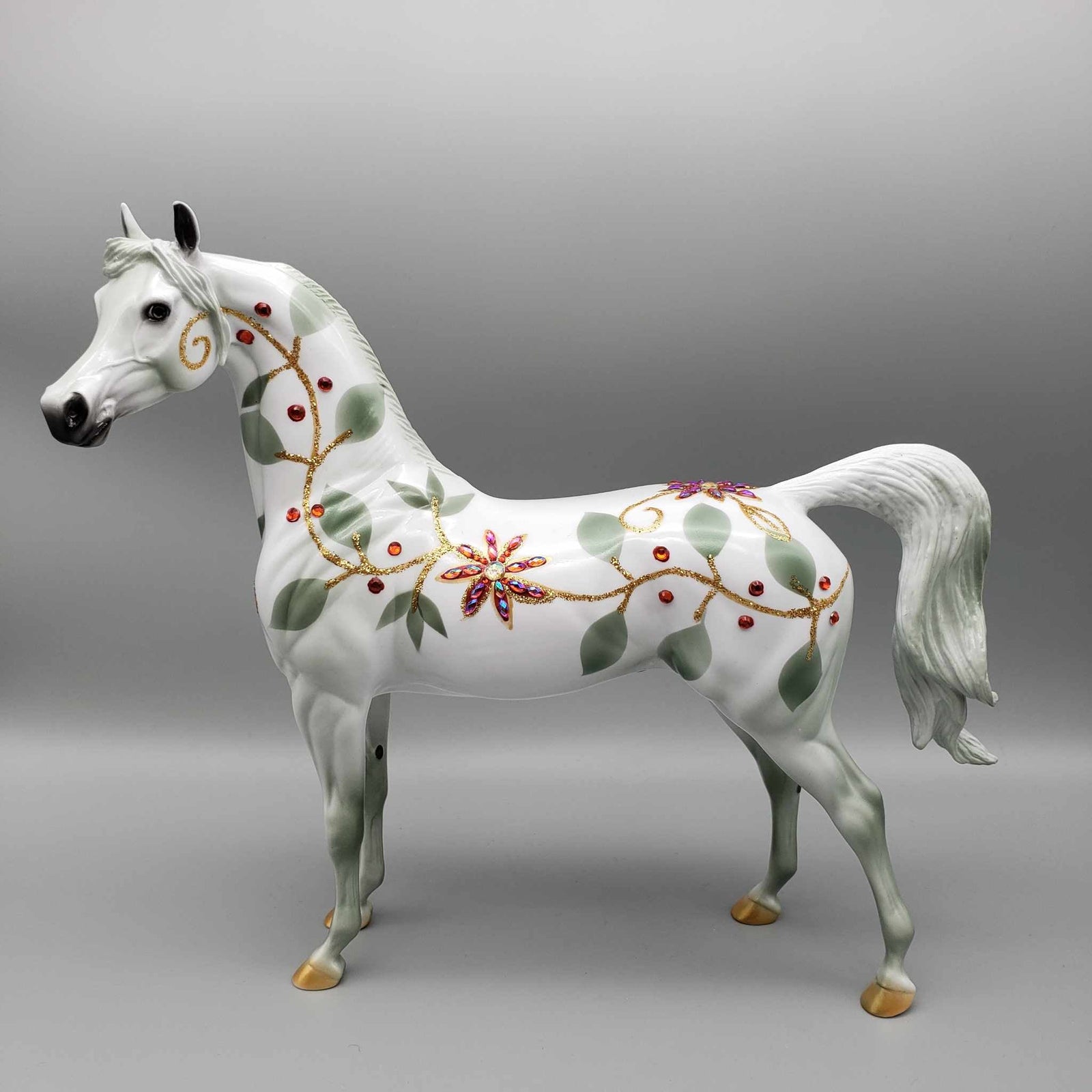 The Poinsettia Series OOAK Deco Bling Pearl W/ Poincettias, Berries & Vines Arabian By Dawn Quick Holiday Sale HS23