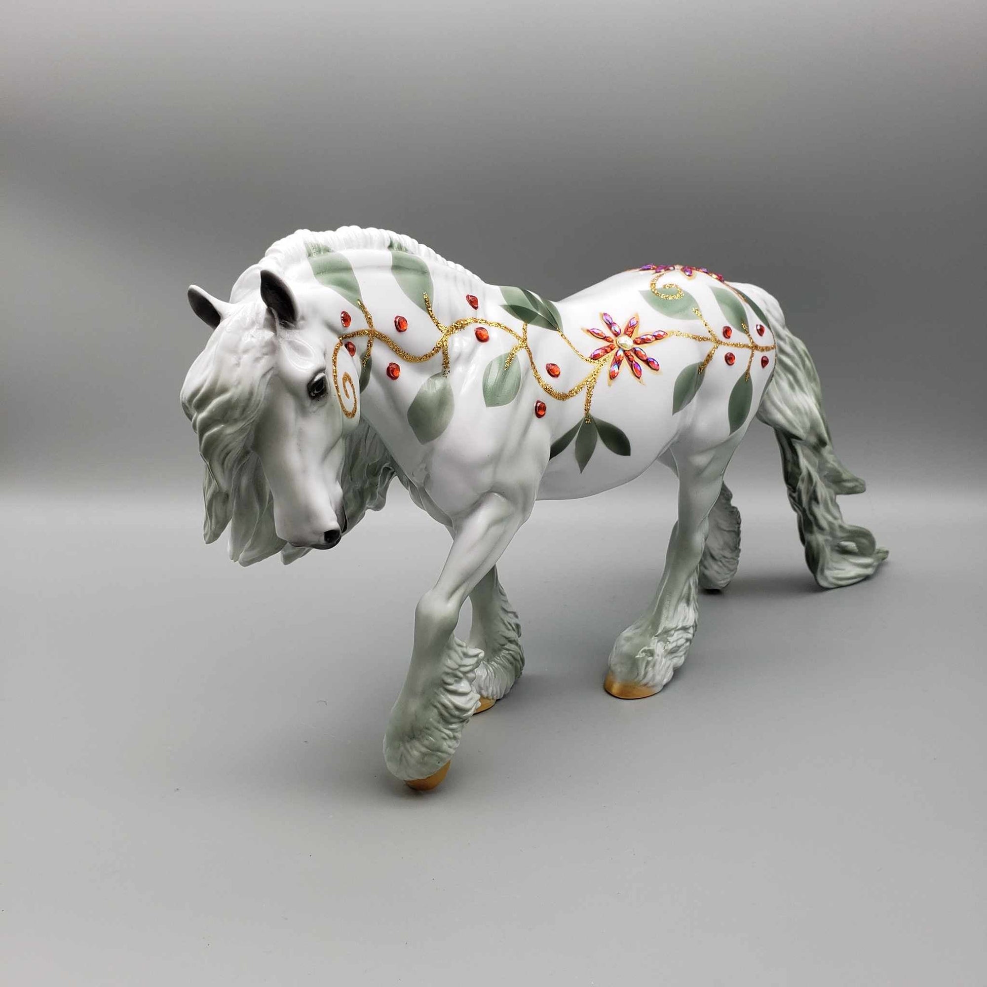 The Poinsettia Series OOAK Deco Bling Pearl W/ Poinsettias, Berries &amp; Vines Irish Cob By Dawn Quick Holiday Sale HS23