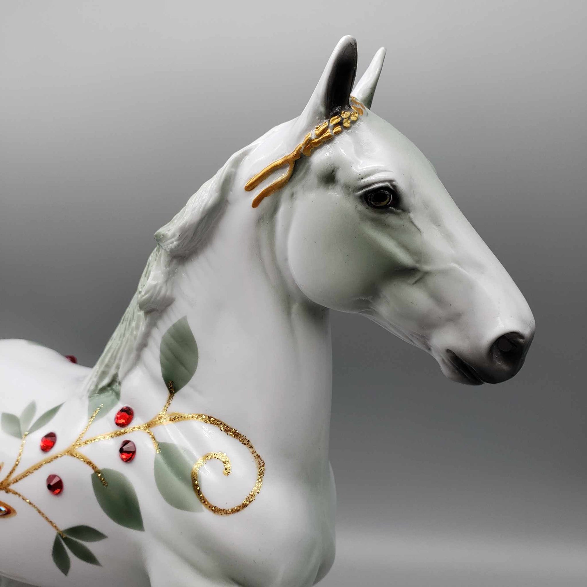 The Poinsettia Series OOAK Deco Bling Pearl W/ Poinsettias, Berries &amp; Vines Trotting Draft By Dawn Quick Holiday Sale HS23