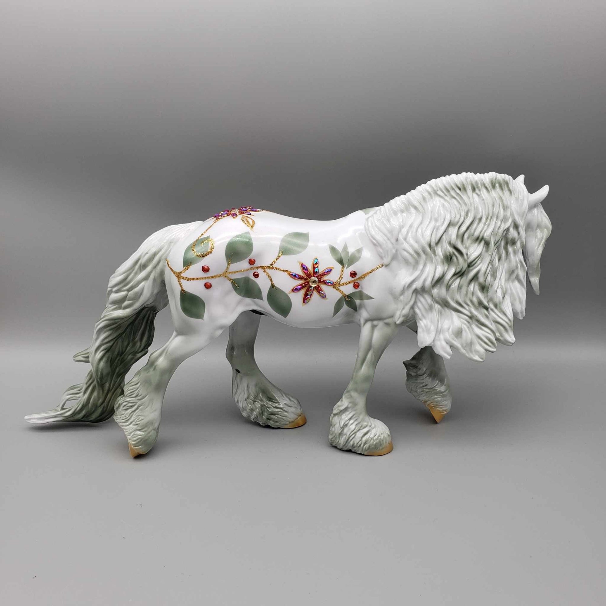 The Poinsettia Series OOAK Deco Bling Pearl W/ Poinsettias, Berries &amp; Vines Irish Cob By Dawn Quick Holiday Sale HS23