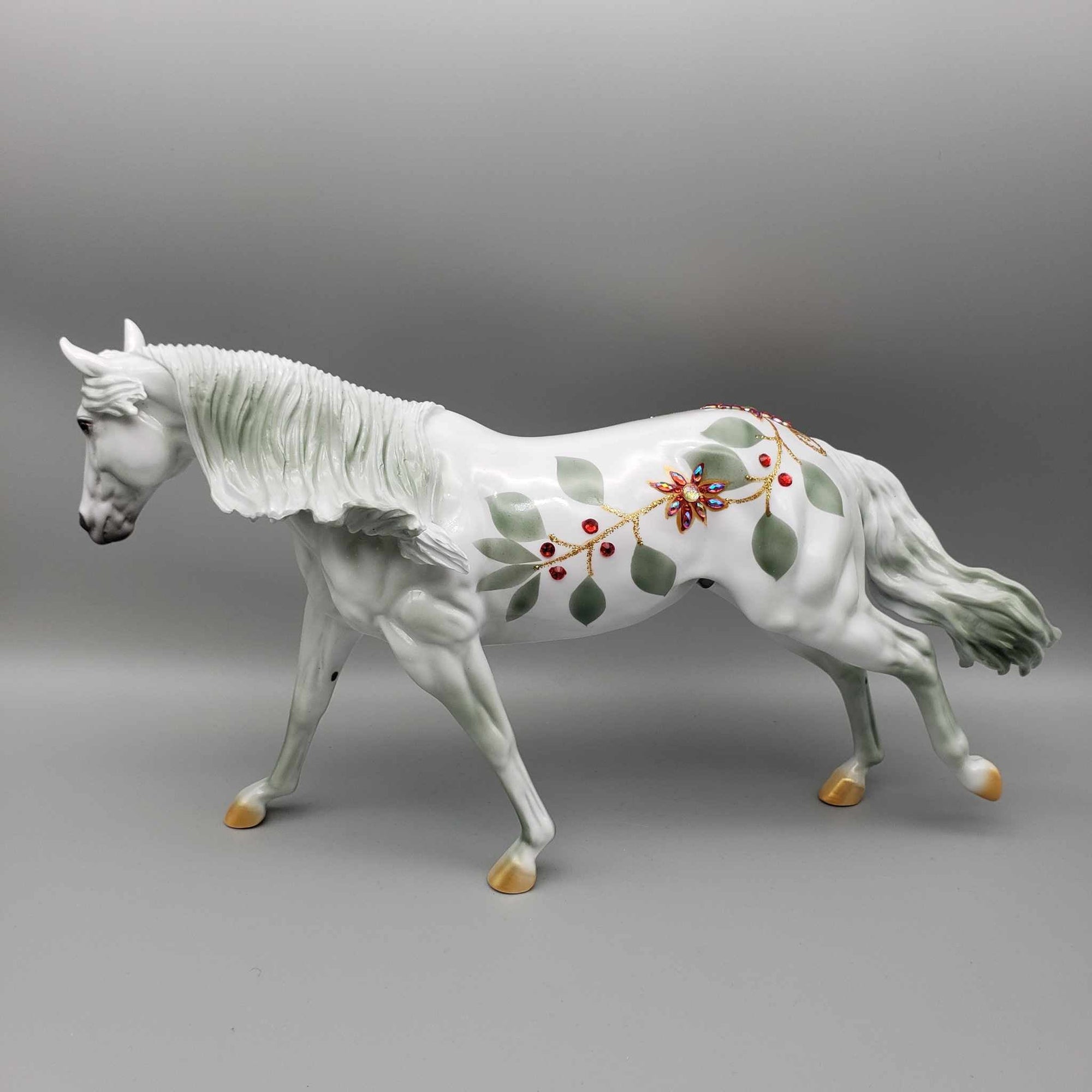 The Poinsettia Series OOAK Deco Bling Pearl W/ Poincettias, Berries &amp; Vines Remington By Dawn Quick Holiday Sale HS23