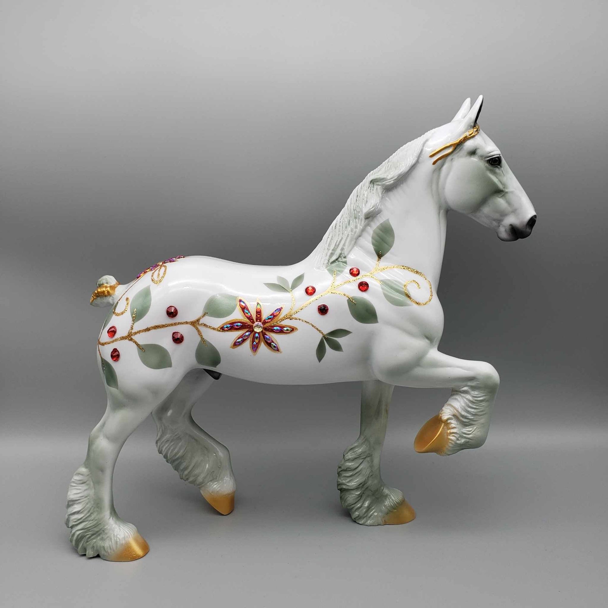 The Poinsettia Series OOAK Deco Bling Pearl W/ Poinsettias, Berries & Vines Trotting Draft By Dawn Quick Holiday Sale HS23