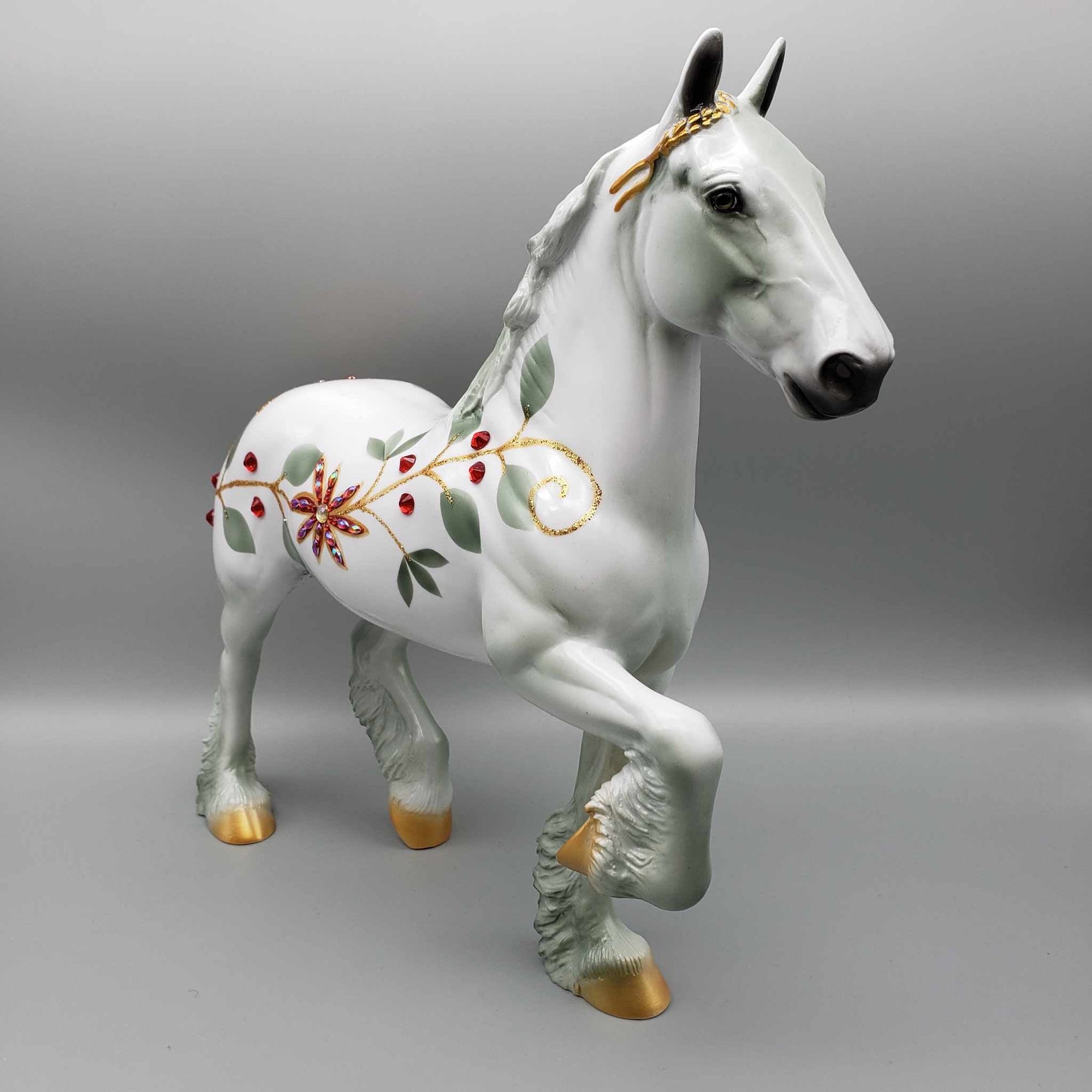 The Poinsettia Series OOAK Deco Bling Pearl W/ Poinsettias, Berries &amp; Vines Trotting Draft By Dawn Quick Holiday Sale HS23