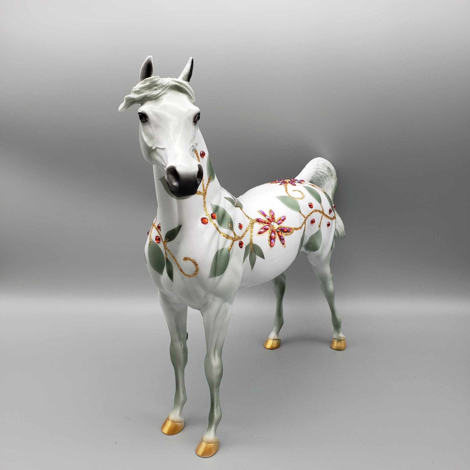 The Poinsettia Series OOAK Deco Bling Pearl W/ Poincettias, Berries &amp; Vines Arabian By Dawn Quick Holiday Sale HS23