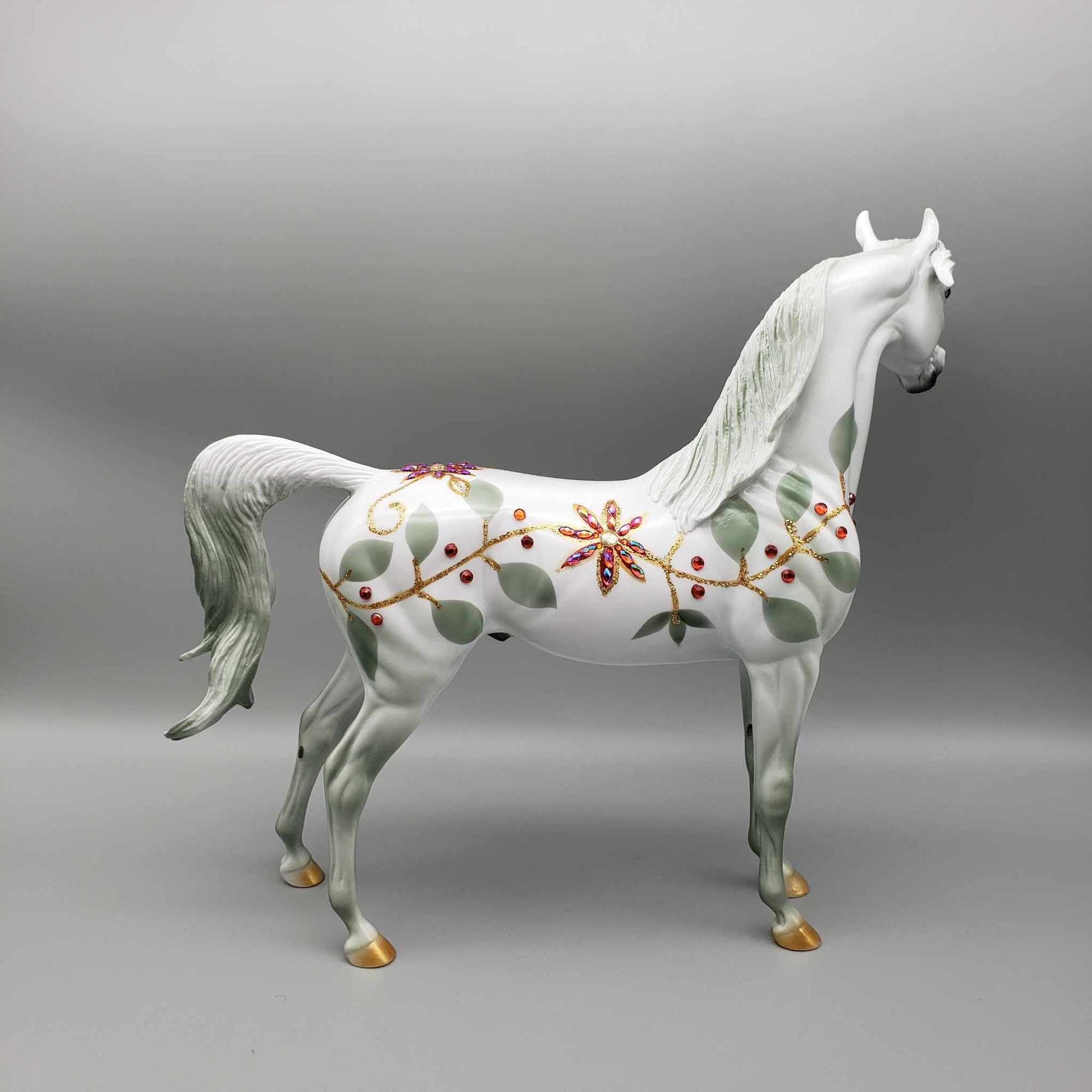 The Poinsettia Series OOAK Deco Bling Pearl W/ Poincettias, Berries &amp; Vines Arabian By Dawn Quick Holiday Sale HS23