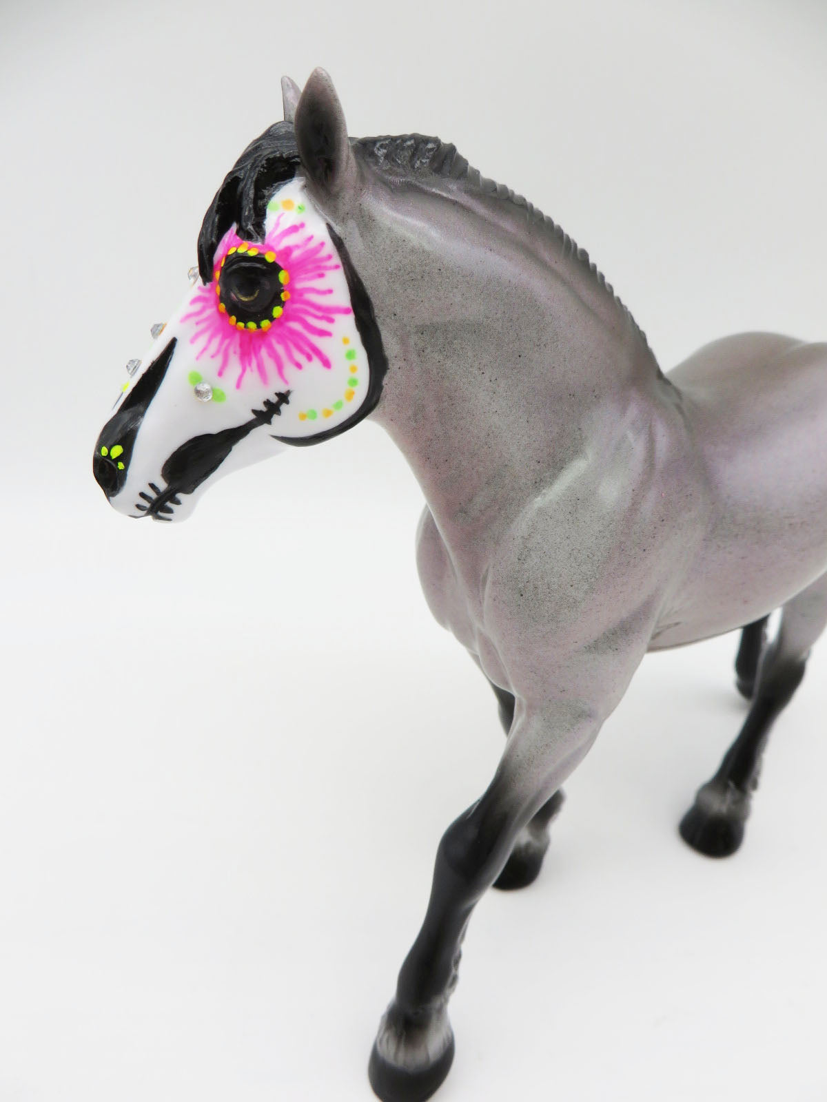 AMARANTHUS - OOAK - Sugar Skull Pebbles Draf with Bling, Blacklight, Holographic, &amp; Colorshirt Paint Effect - Painted by Ellen Robbins - MM22