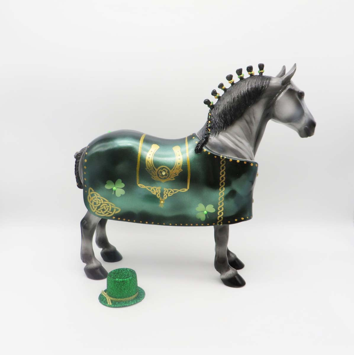 Aidan - OOAK - Customized St Patrick&#39;s Day Blanketed Grey Standing Drafter - By Dawn Quick 3/17/23