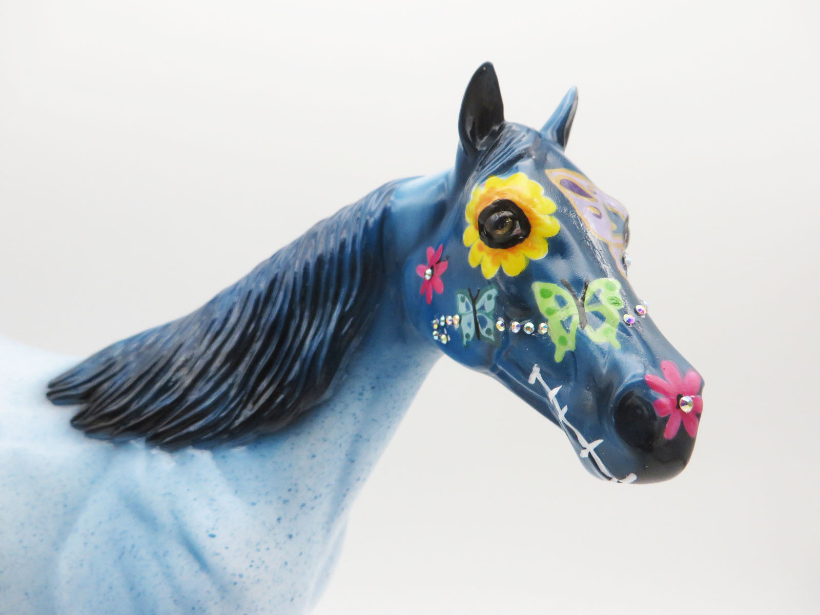 GRANDMAS LEGACY - OOAK BLUE DECORATOR SUGAR SKULL ISH BY DAWN QUICK LHS 22