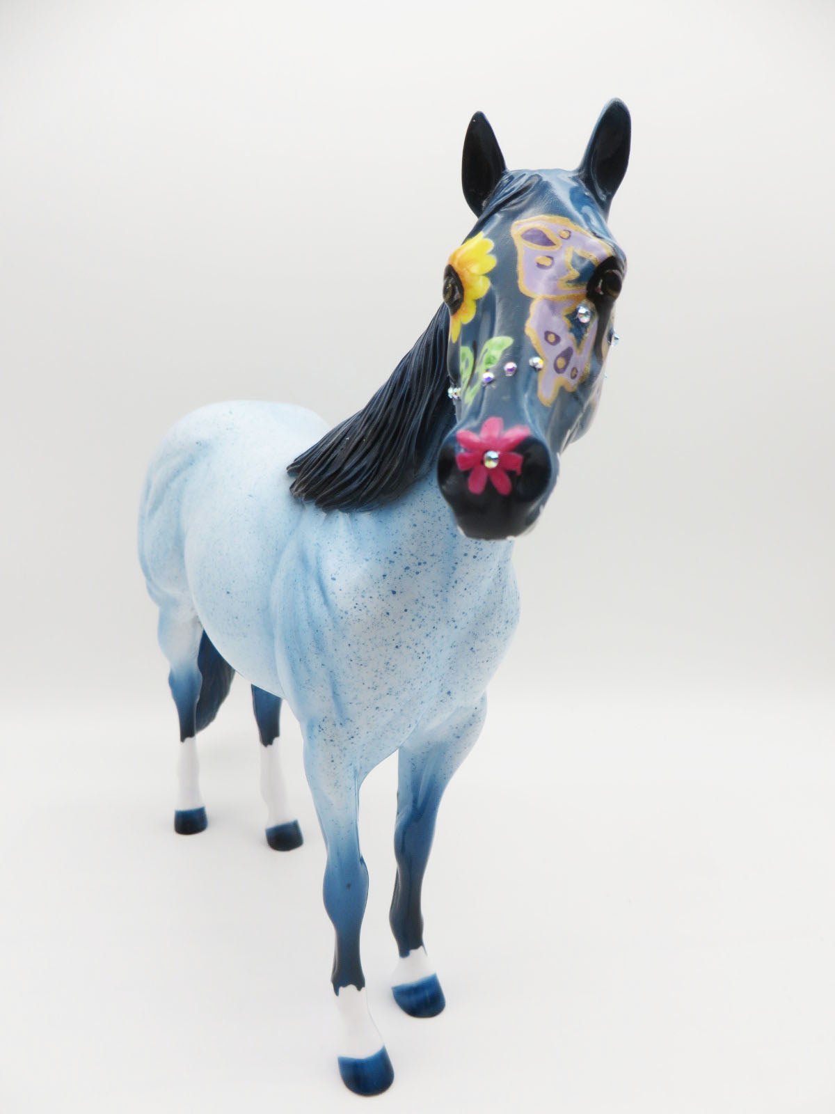 GRANDMAS LEGACY - OOAK BLUE DECORATOR SUGAR SKULL ISH BY DAWN QUICK LHS 22